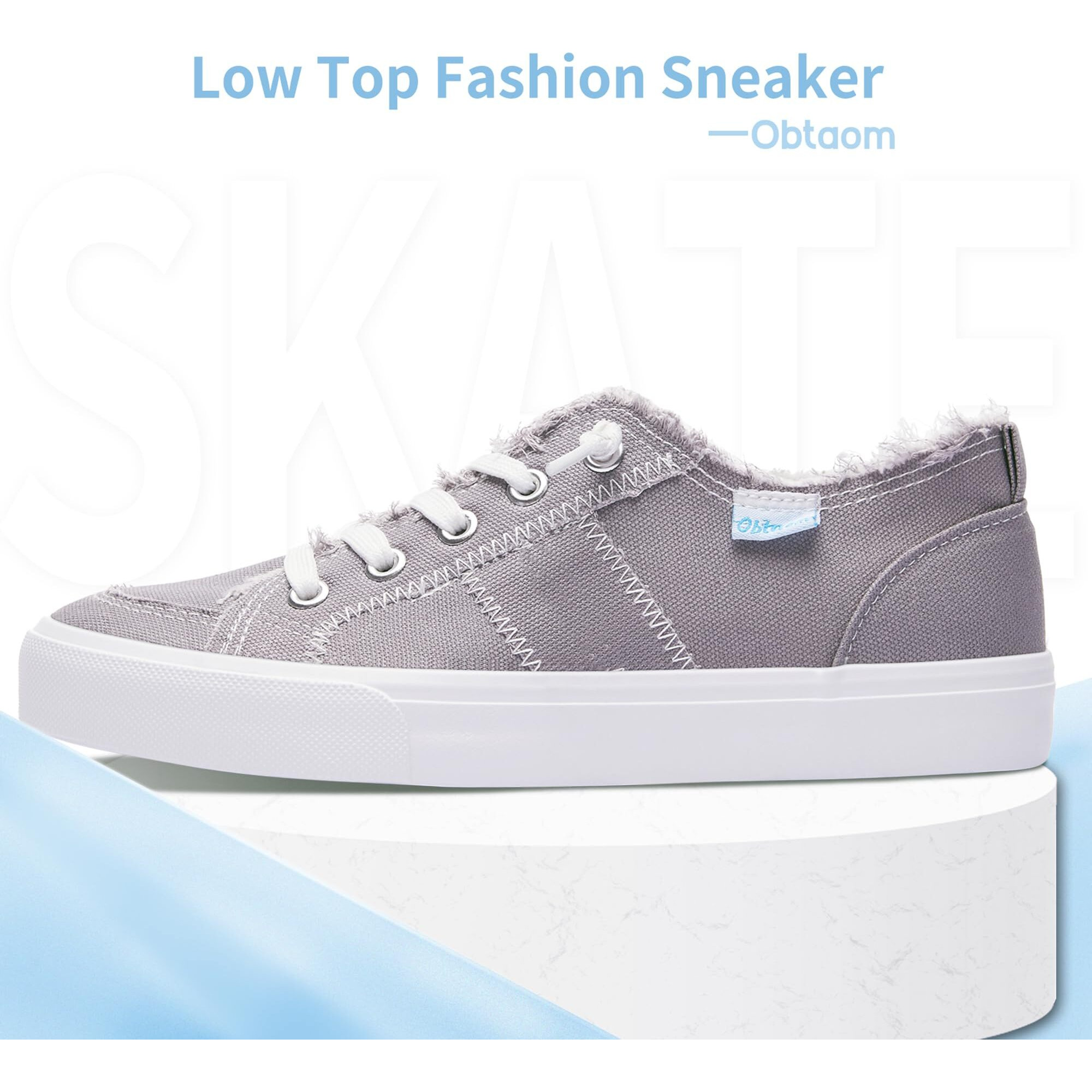 Obtaom Women's Play Fashion Sneaker Comfortable Grey Walking Shoes Gray Canvas Slip On Shoes(Gray Canvas