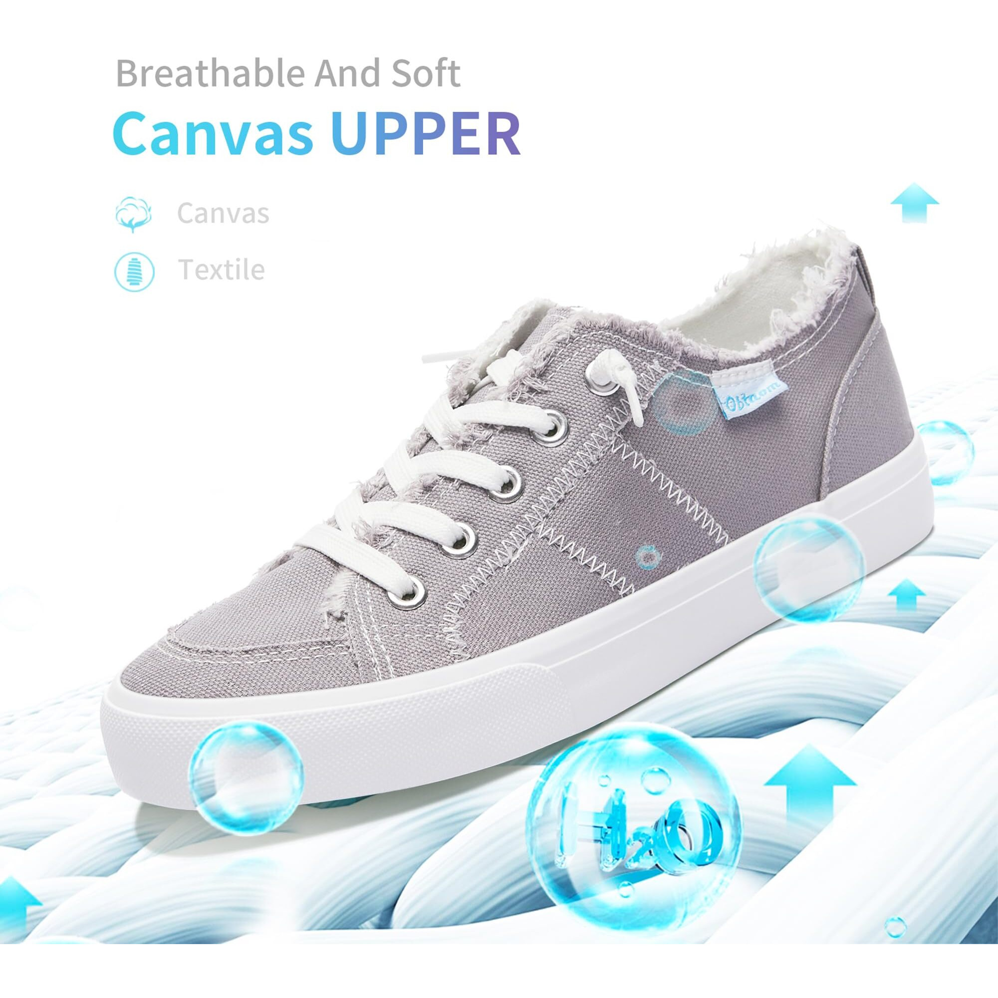 Obtaom Women's Play Fashion Sneaker Comfortable Grey Walking Shoes Gray Canvas Slip On Shoes(Gray Canvas