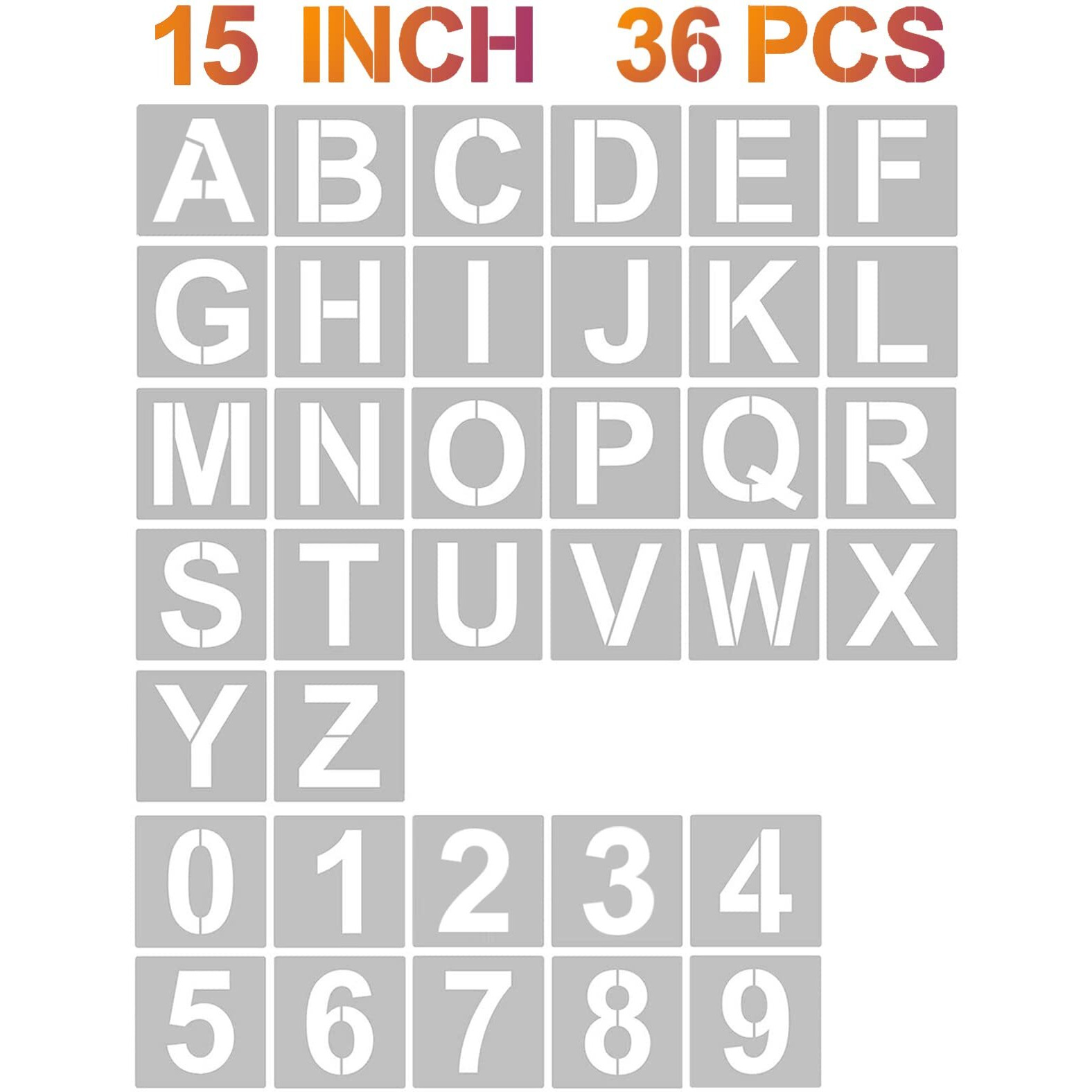 Yeajon 15 Inch Letter Stencils And Numbers, 36 Pcs Alphabet Art Craft Stencils, Reusable Plastic Art Craft Stencils For Wood, Wall, Fabric, Rock, Signage, Diy Art Projects (15 Inch)