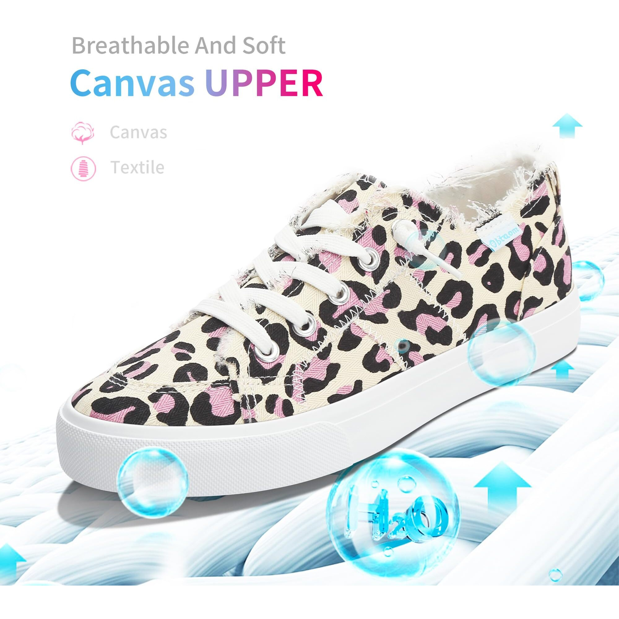 Obtaom Women's Play Fashion Sneaker Comfortable Canvas Shoe Pink Leopard Print Canvas Slip On Shoes(Pink Leopard Us7)
