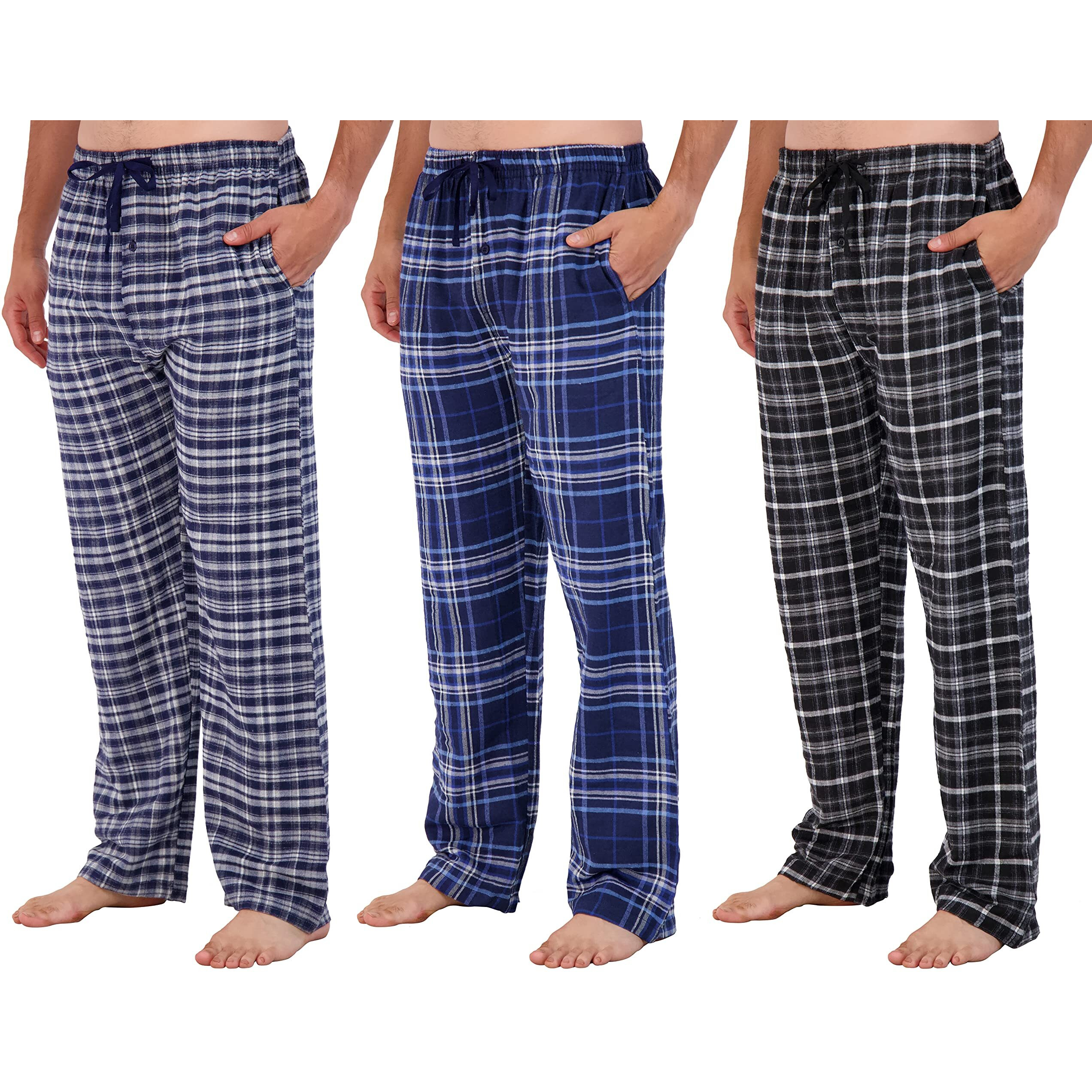 3 Pack Mens Big & Tall King Size Pajama Pants Cotton Super Soft Pajamas Men Flannel Bottoms Fleece Buffalo Plaid Pj Lounge Pants Sleepwear Pijamas Para Hombres Woven Button Fly - Set 6, 3X Tall