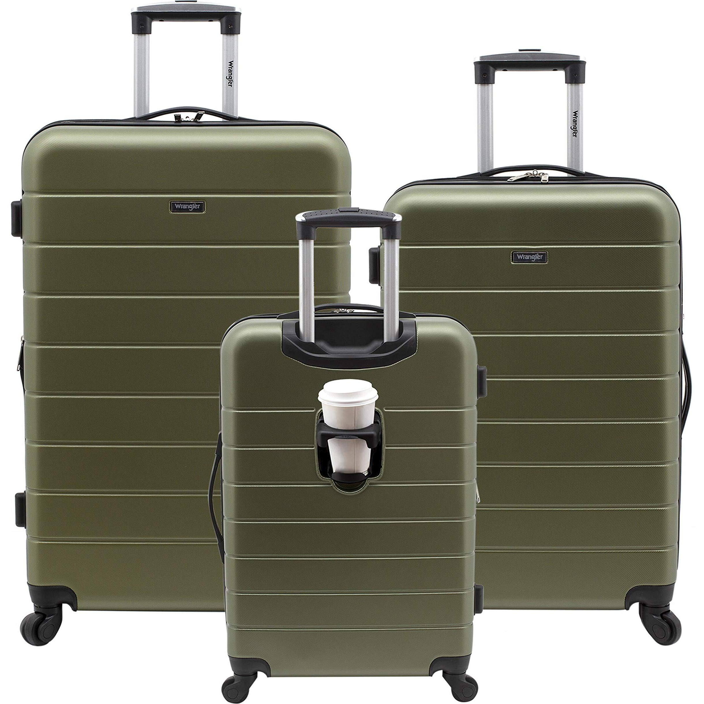 Wrangler Smart Luggage Set With Cup Holder And Usb Port, Olive Green, 20Inch,24Inch,28Inch