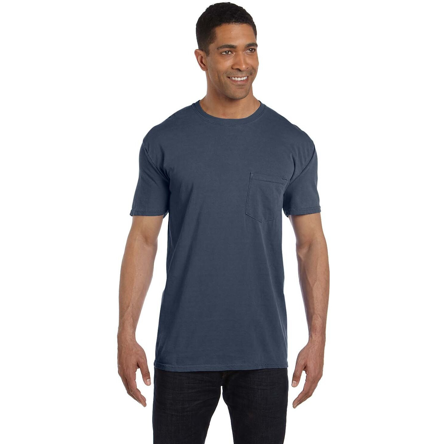 Comfort Colors Men's Adult Short Sleeve Pocket Tee, Style 6030 (Large, Denim)