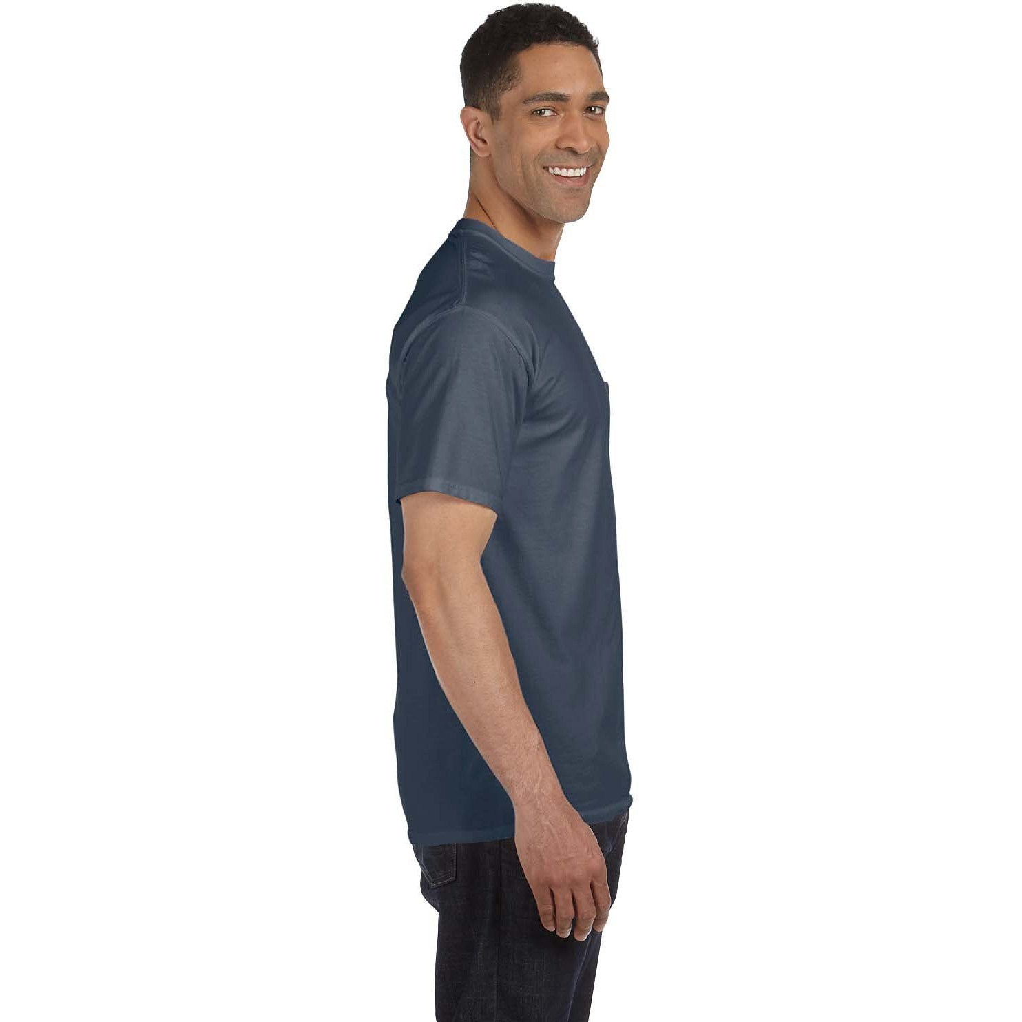 Comfort Colors Men's Adult Short Sleeve Pocket Tee, Style 6030 (Large, Denim)