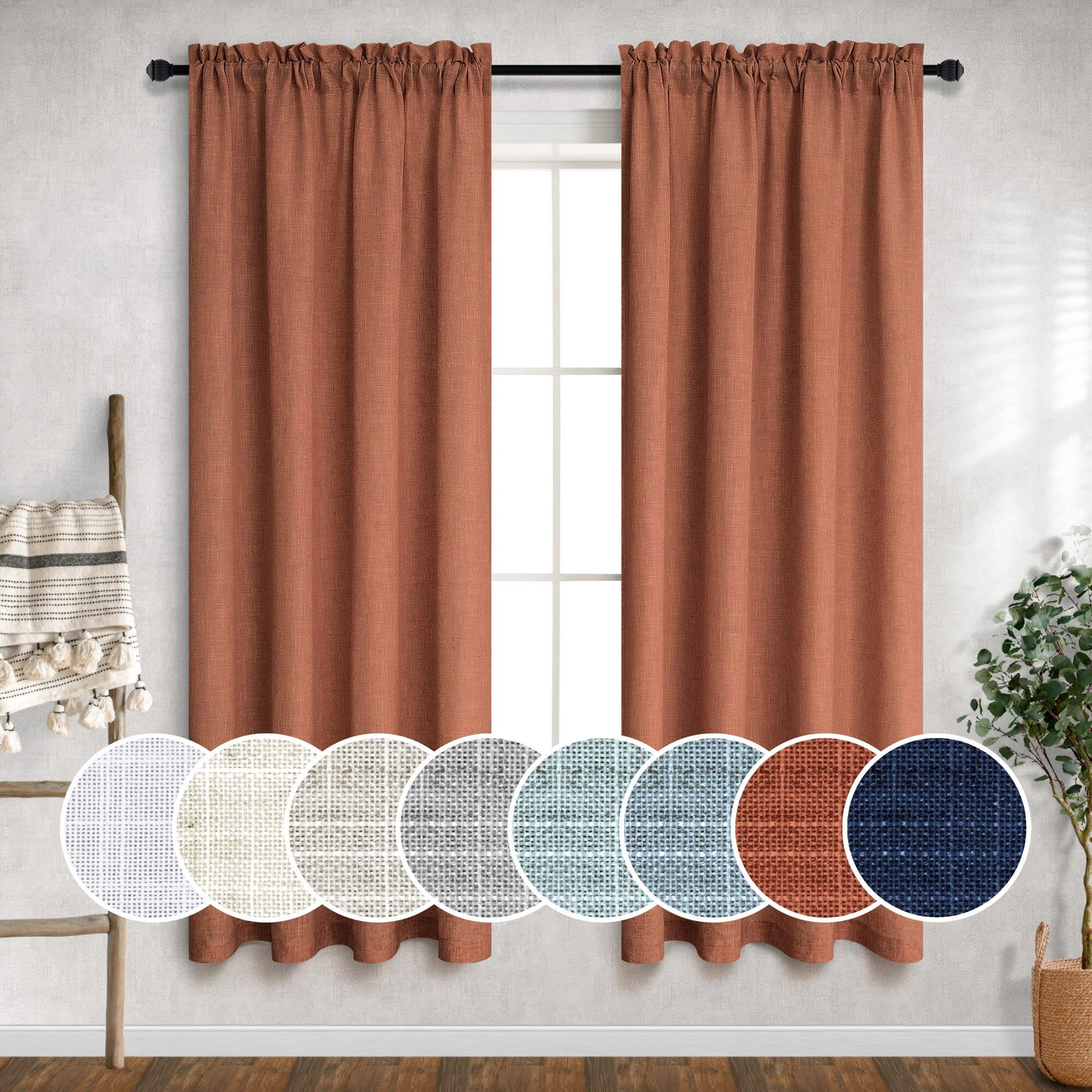 Rust Curtains 63 Inch Length For Bedroom 2 Panels Set Rod Pocket Semi Transparent Linen Sheer Boho Terracotta Curtains For Living Room Kids Nursery Teen Kitchen Burnt Orange Brick Red Brown 52X63 Long