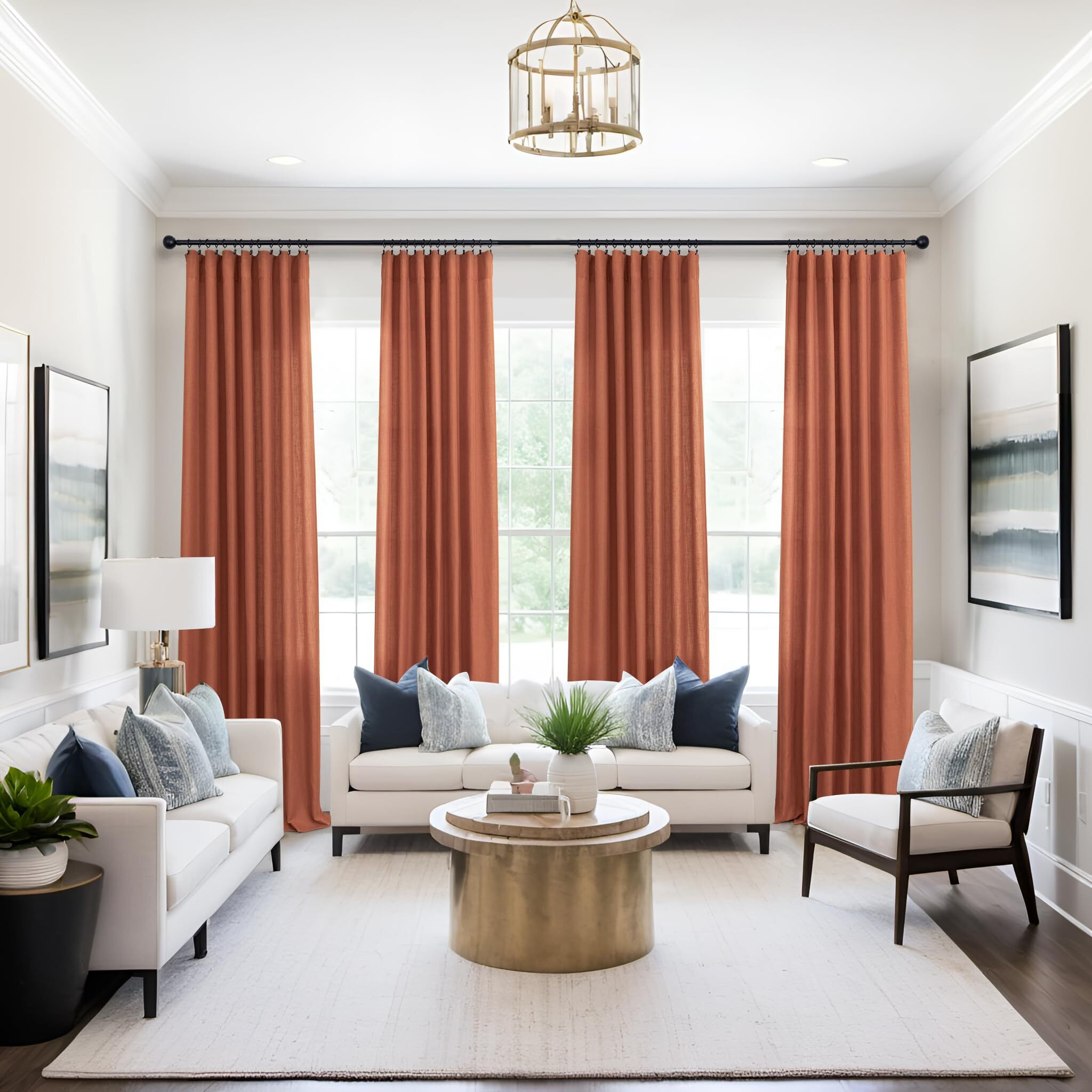 Rust Curtains 63 Inch Length For Bedroom 2 Panels Set Rod Pocket Semi Transparent Linen Sheer Boho Terracotta Curtains For Living Room Kids Nursery Teen Kitchen Burnt Orange Brick Red Brown 52X63 Long