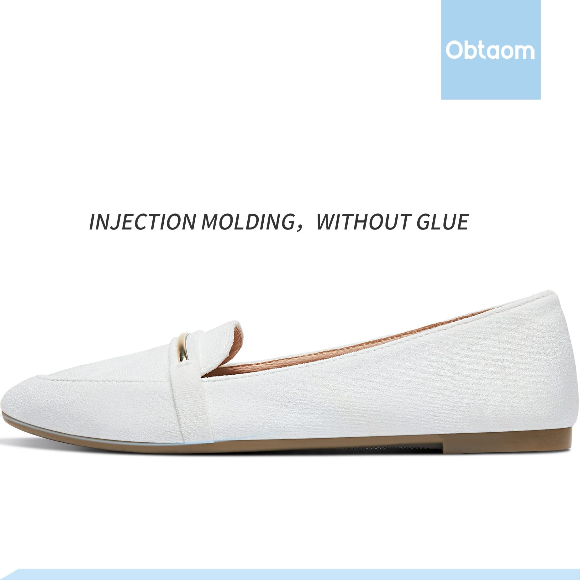 Obtaom Women's Pointy Toe Loafer Flat Comfortable Faux Suede Work Shoes,Cute Penny Loafer Slip On Ballet Flat(White Us9)