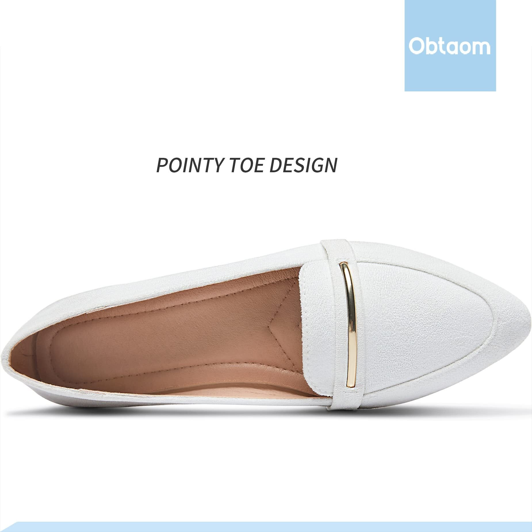 Obtaom Women's Pointy Toe Loafer Flat Comfortable Faux Suede Work Shoes,Cute Penny Loafer Slip On Ballet Flat(White Us9)