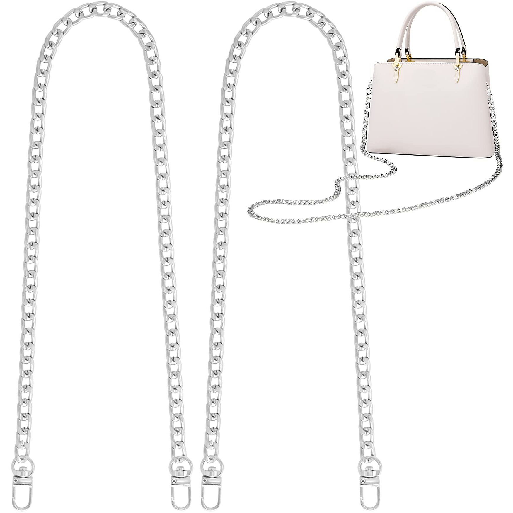 Gondiane 2Pcs Flat Purse Chain Strap Crossbody Bag Replacement Strap With Metal Buckles(31.5 Inches/80Cm, Silver)