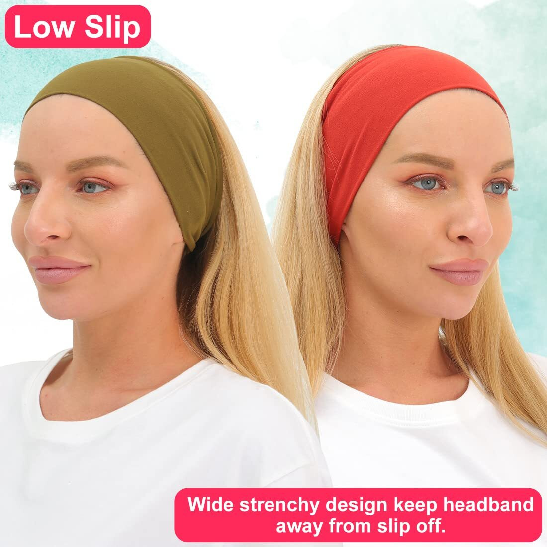 Ritoper Women's Extra Soft Wide Thick Yoga Headbands, Non Slip Sweat Bands, 6 Pack Solid Hair Bands, Black, Tennis, Yoga, Running