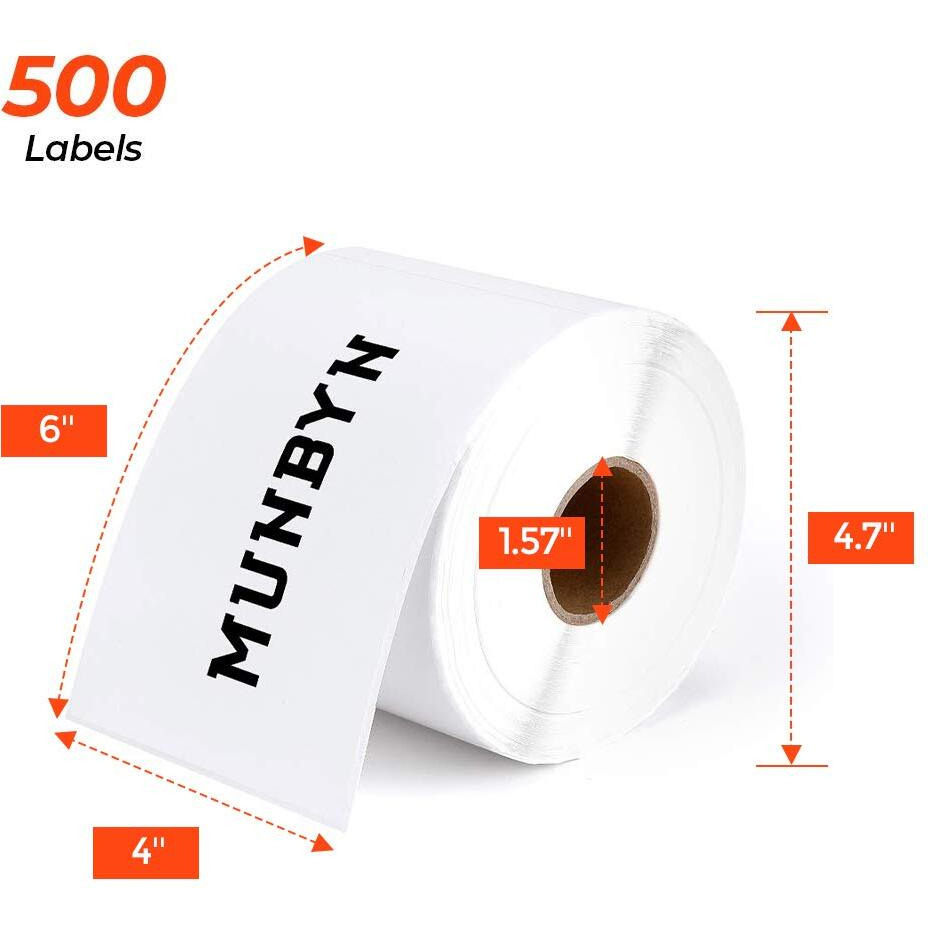 Munbyn 4X6 Inch Direct Thermal Shipping Labels, 1000 Pcs/2 Rolls(500 Pcs Per Roll), Shipping Label Paper For Thermal Printers