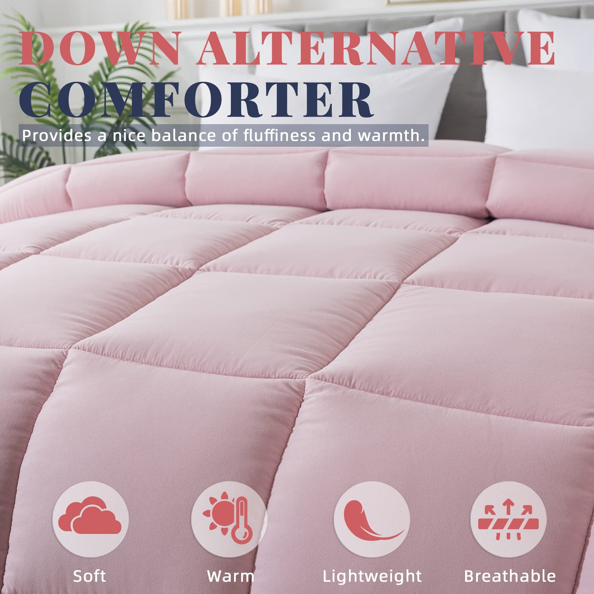 Cosybay Down Alternative Comforter (Pink/Light Grey, Twin) - All Season Soft Quilted Twin Size Bed Comforter - Duvet Insert With Corner Tabs - Winter Summer Warm Fluffy, 64X88 Inches