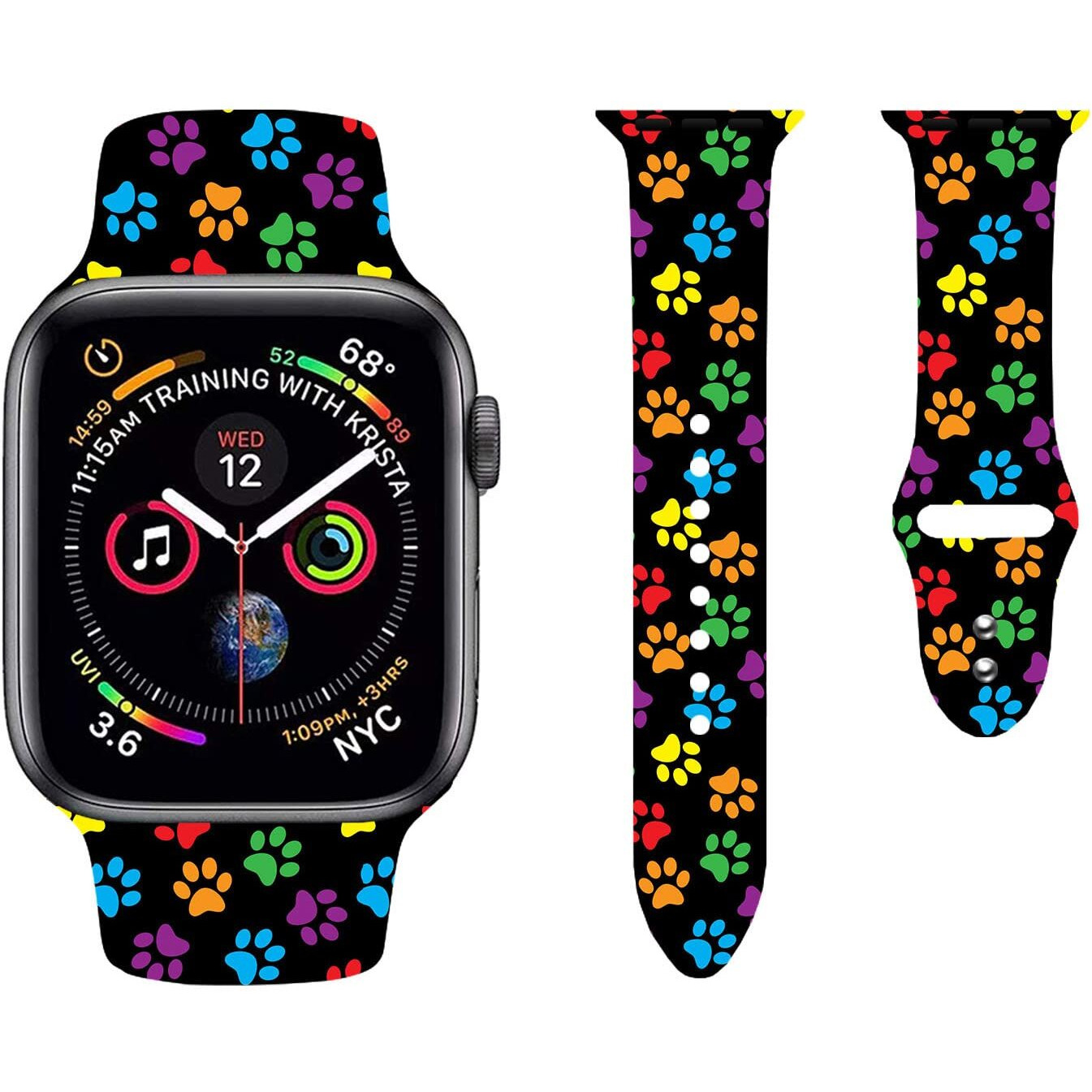 Colorful Dog Paw Prints Watch Band Compatible With Apple Watch 38Mm 40Mm 42Mm 44Mm 45Mm Adjustable Wristbands Dog Paw Print Silicone Smartwatch Strap For Iwatch Series 7 6 5 4 3 2 1 38Mm/40M