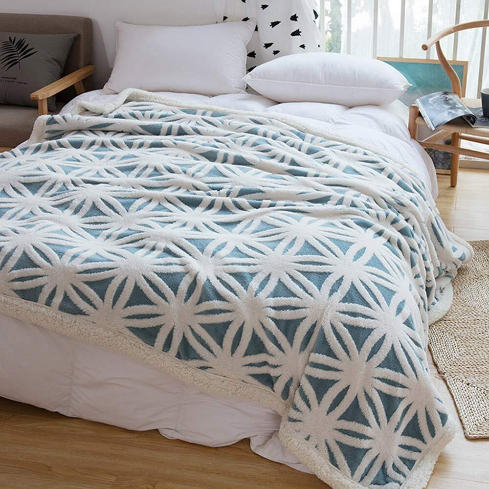 Lomao Sherpa Fleece Blanket Fuzzy Soft Throw Blanket Dual Sided Blanket For Couch Sofa Bed (Light Blue, 90''X90'')