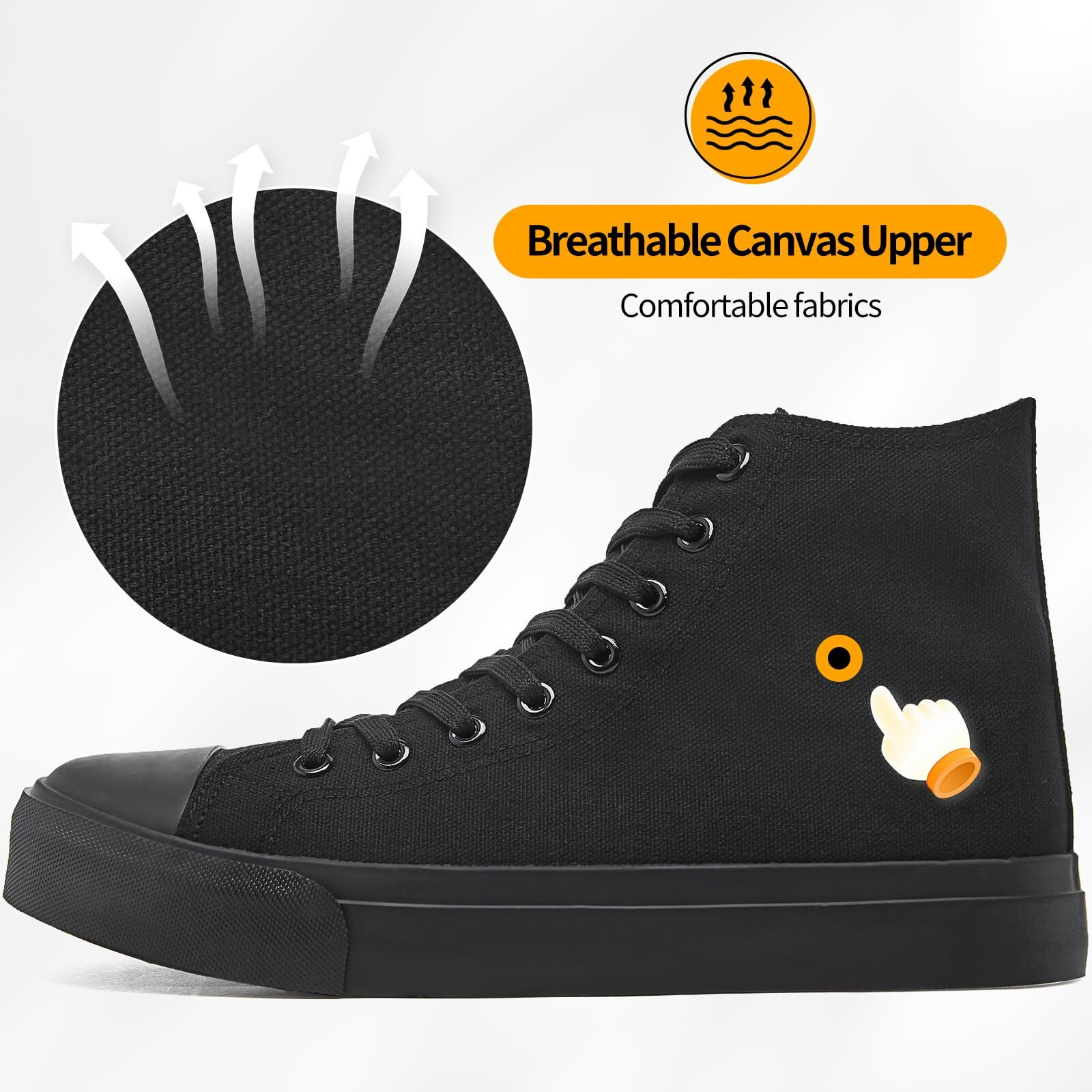 Zgr Men's High Top Canvas Sneakers Lace Up Classic Casual Walking Shoes (Ful Black,Us8)