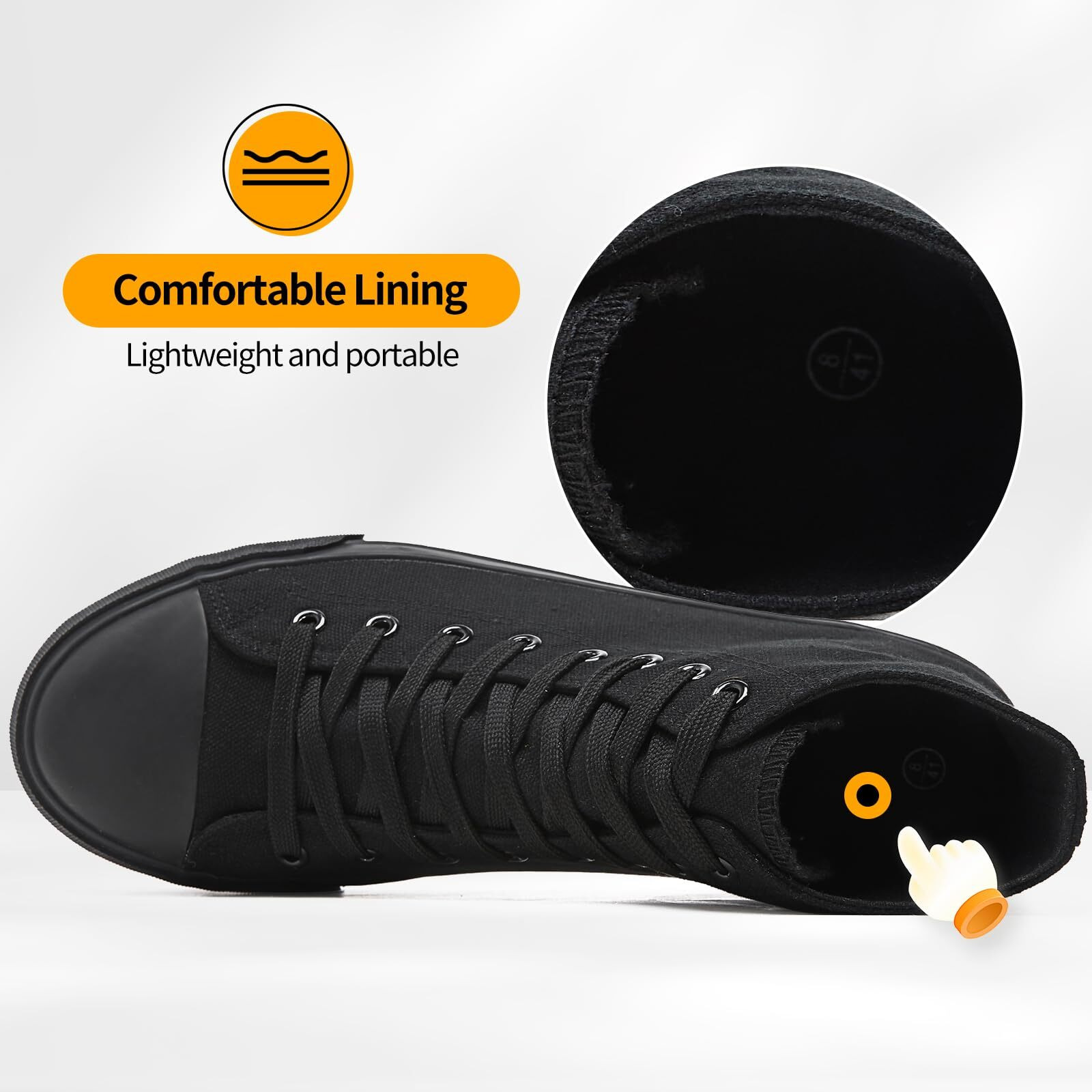 Zgr Men's High Top Canvas Sneakers Lace Up Classic Casual Walking Shoes (Ful Black,Us8)