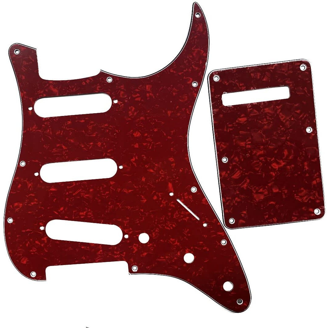 Kaish 11 Hole St/Strat Style Pickguard Sss Pick Guard With St Back Plate Tremolo Trem Cover For Usa/Mexico Stratocaster/Strat Red Pearl