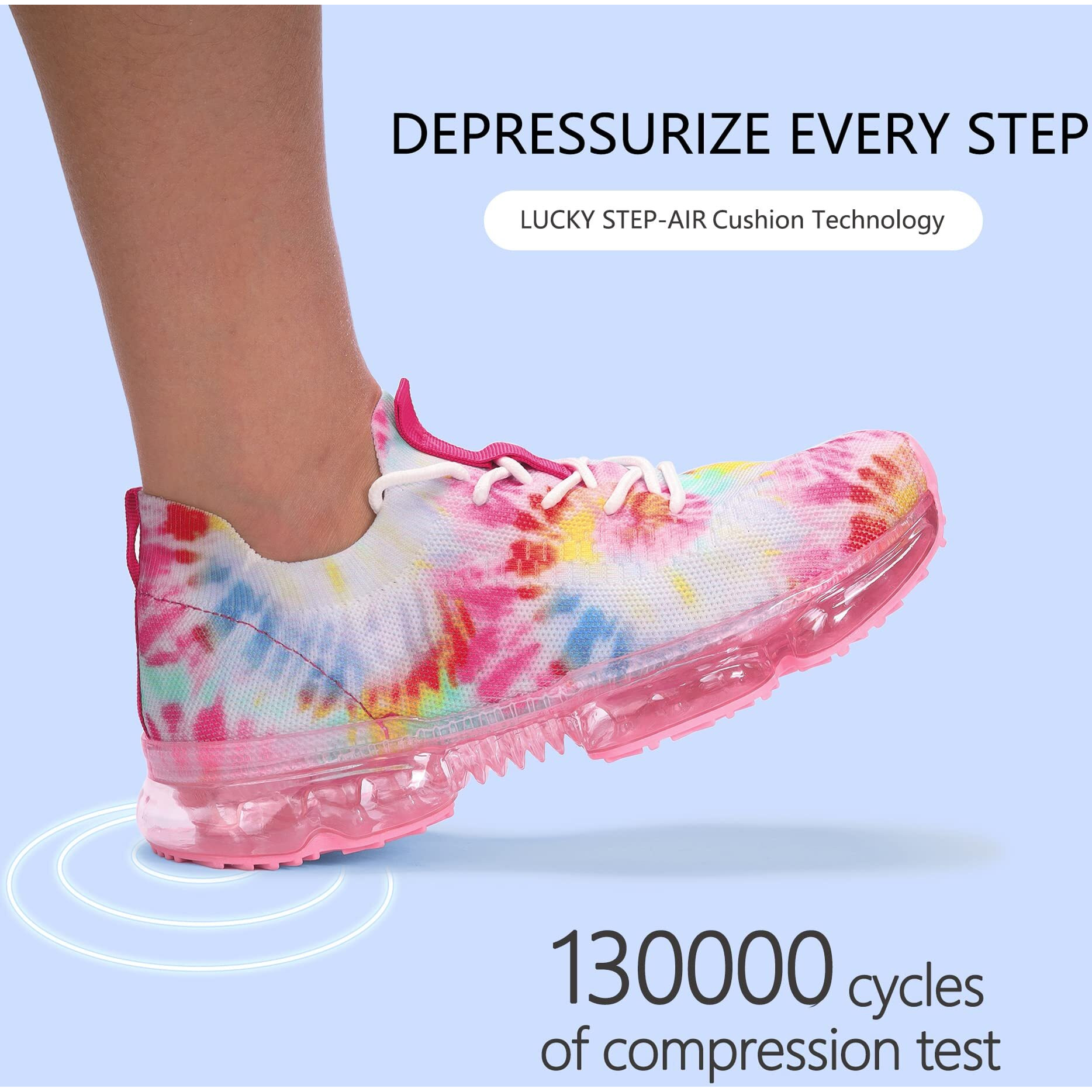 Lucky Step Women Air Cushion Fashion Sneakers Breathable Casual Comfortable Lightweight Walking Shoes (Pink Tie Die,6B(M) Us)