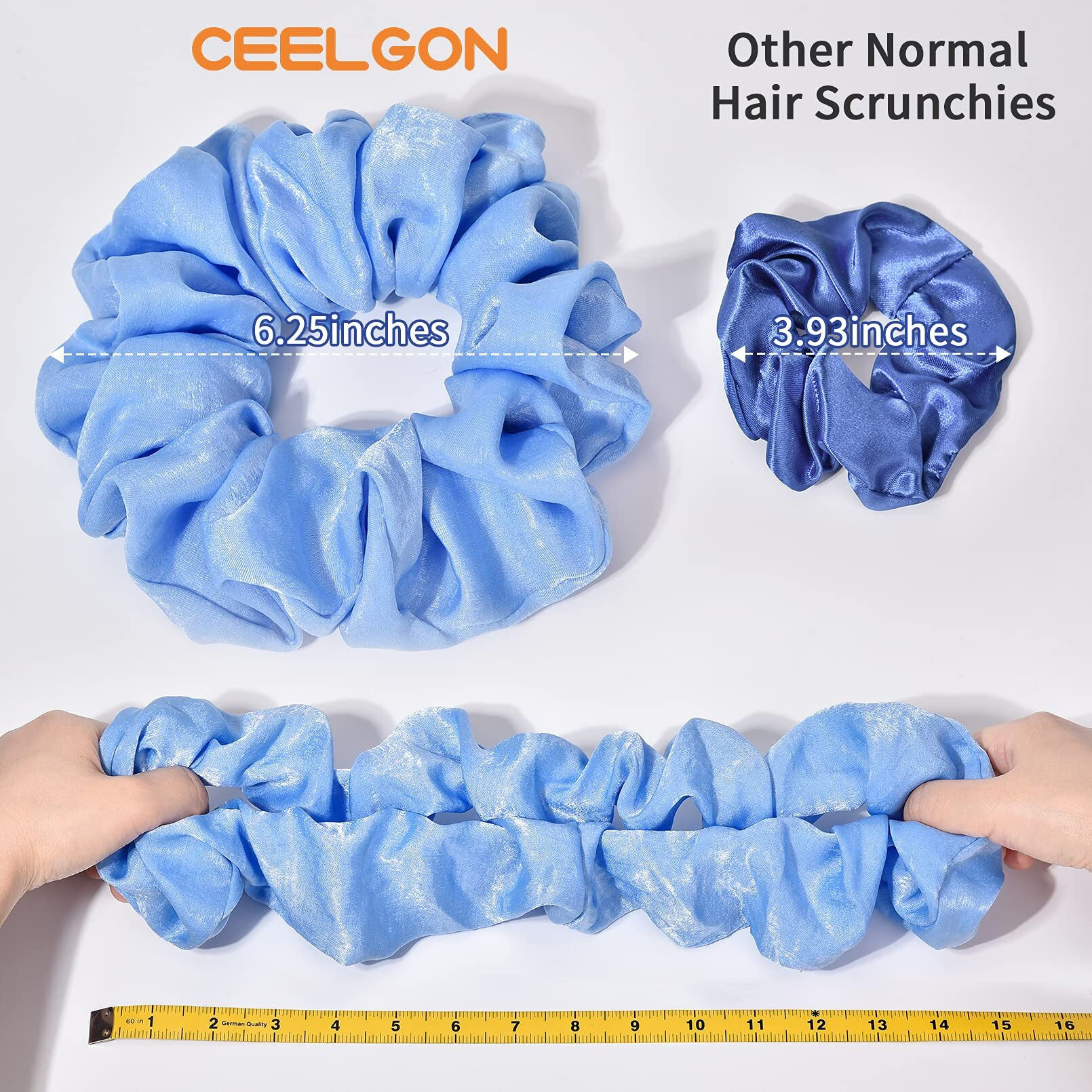Xl Big Silk Scrunchies Hair Ties For Women - Ceelgon Oversized Satin Silk Scrunchie Exra Large Jumbo Gaint Soft Chiffon Cute Scrunchy For Curl Thick Hair 4 Pack (Blue Series)