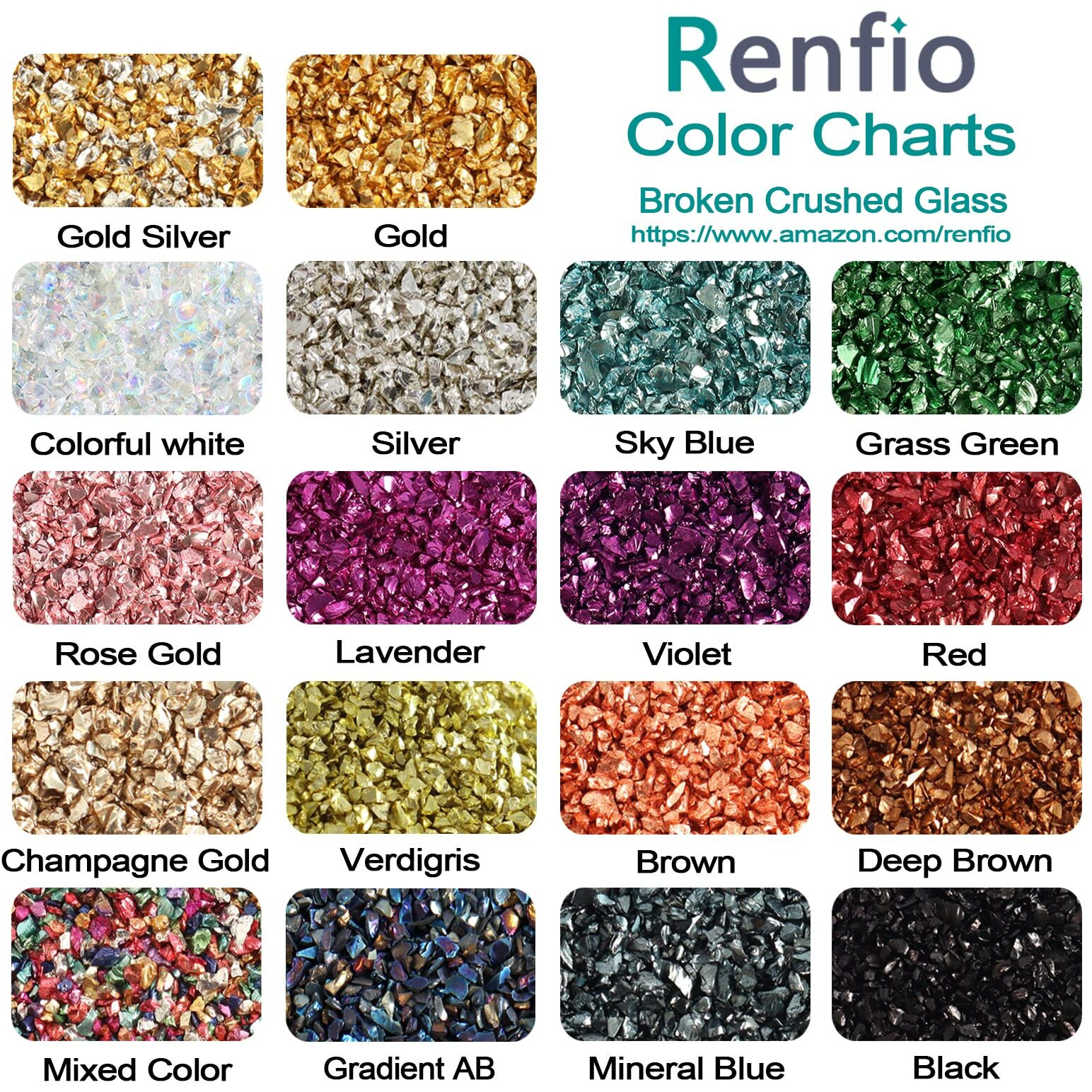 Renfio Broken Crushed Glass Glitter Shards 2-4Mm Irregular Small Metallic Chunky Chips 7 Oz (200G) High Luster Craft Sequin Gravel For Diy Phone Case Geode Resin Art Coasters Ornament - Colorful White