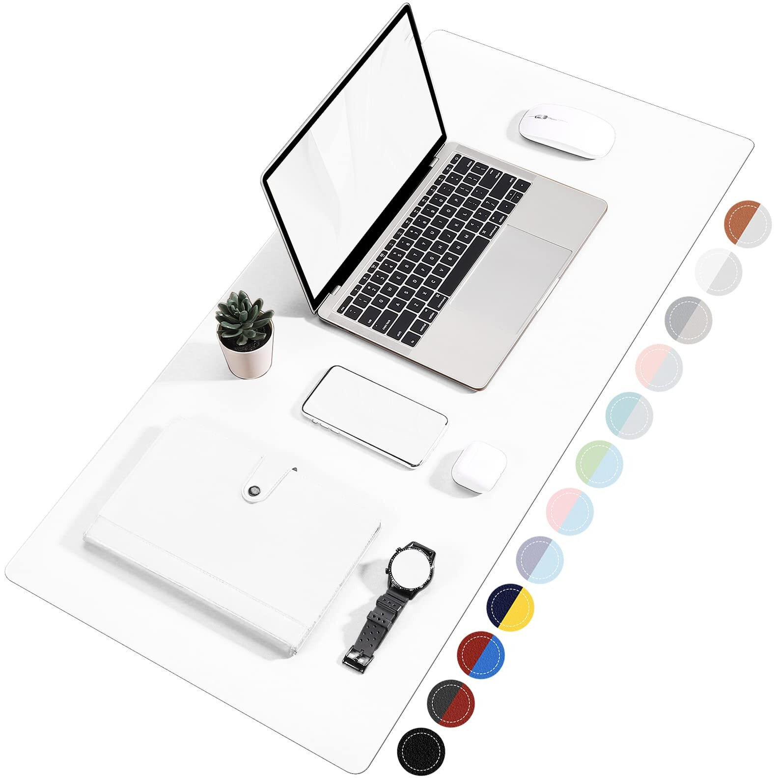 Towwi Dual Sided Desk Pad, Large Desk Mat, Waterproof Desk Blotter Protector Mouse Pad, Leather Desk Pad Large For Keyboard And Mouse (32" X 16", White/Silver)