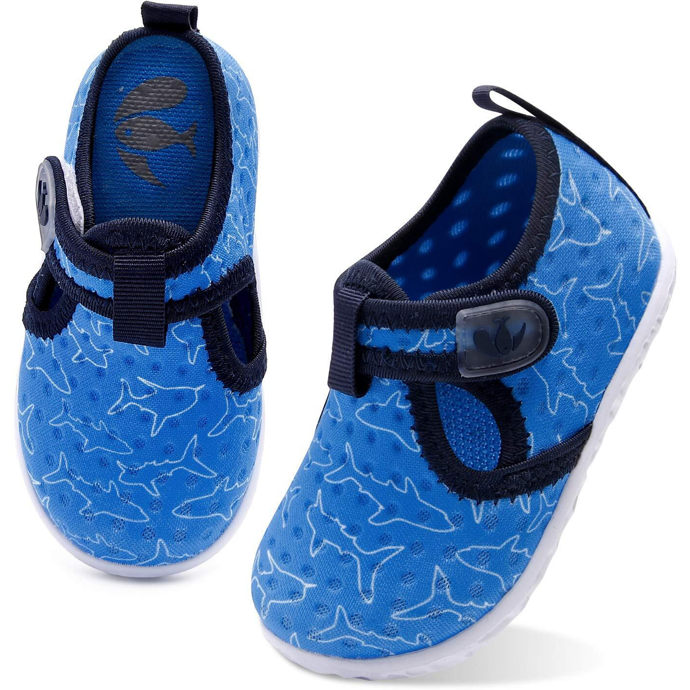 Feetcity Baby Water Shoes Barefoot Quick Dry Aqua Wide Toe For Baby Boys Girls Swim Beach Pool Blue Shark 18-24 Months Infant