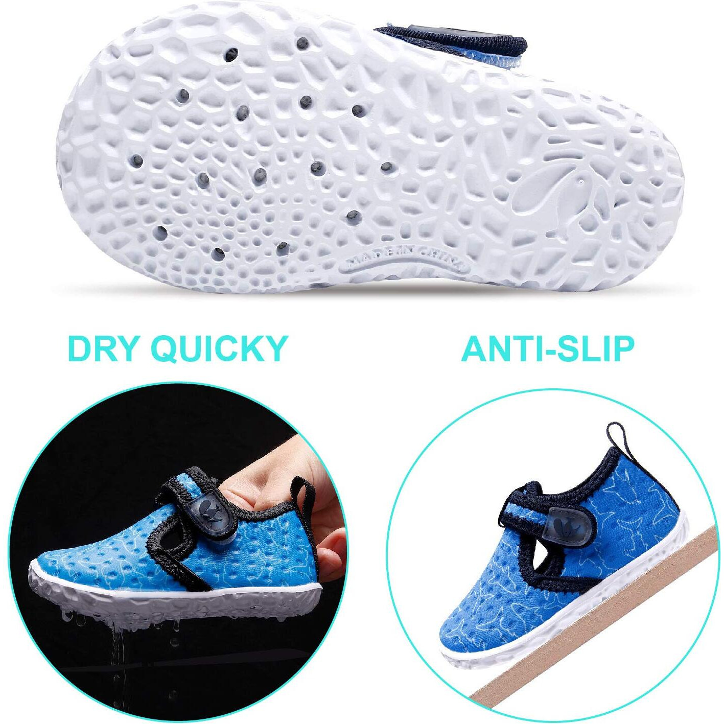 Feetcity Baby Water Shoes Barefoot Quick Dry Aqua Wide Toe For Baby Boys Girls Swim Beach Pool Blue Shark 18-24 Months Infant