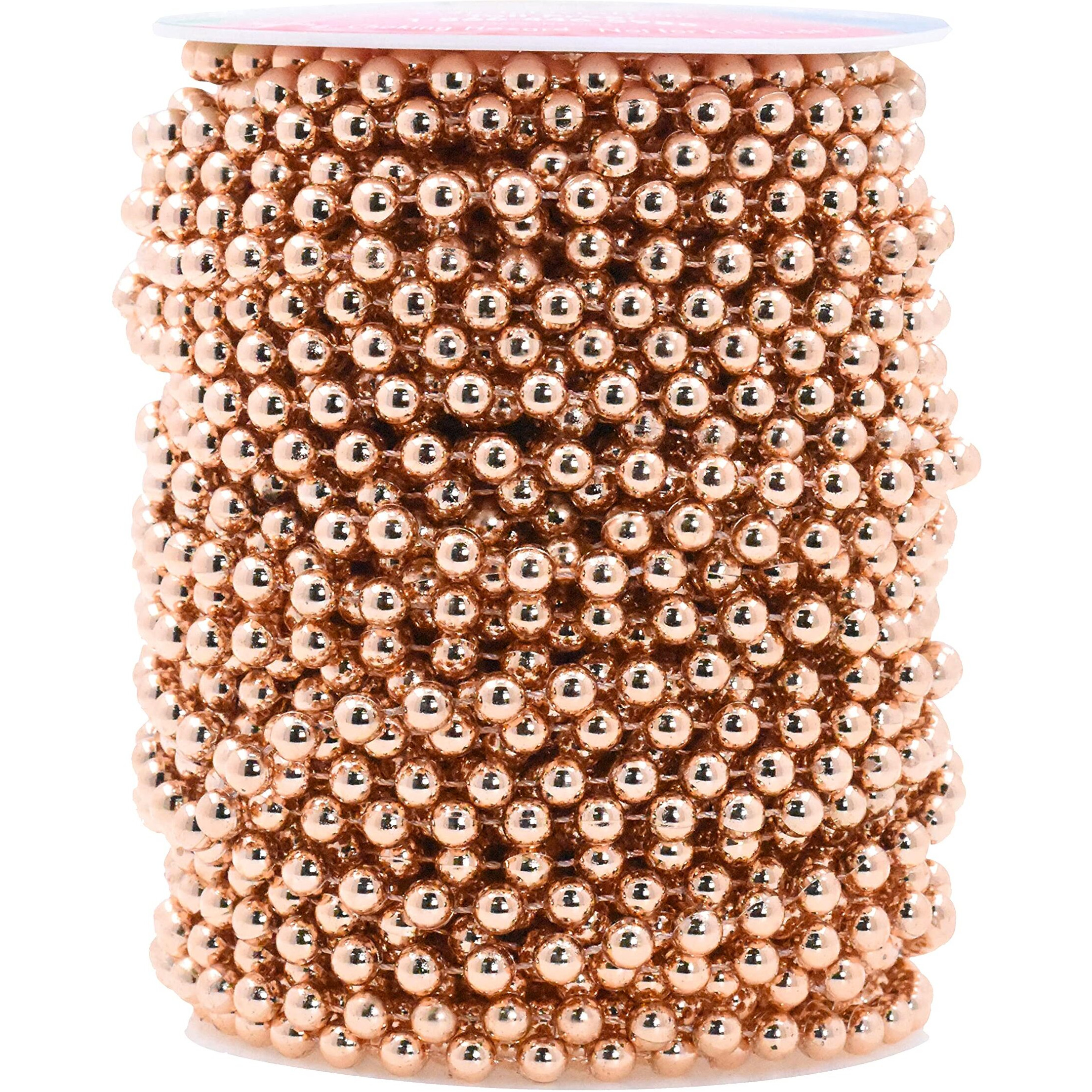 Mandala Crafts Faux Rose Gold Pearl Beads Garland - 6Mm 27 Yds Rose Gold Pearl Strands Spool Pearl String Bead Roll Pearl Garland For Wedding Party Christmas Tree Decoration