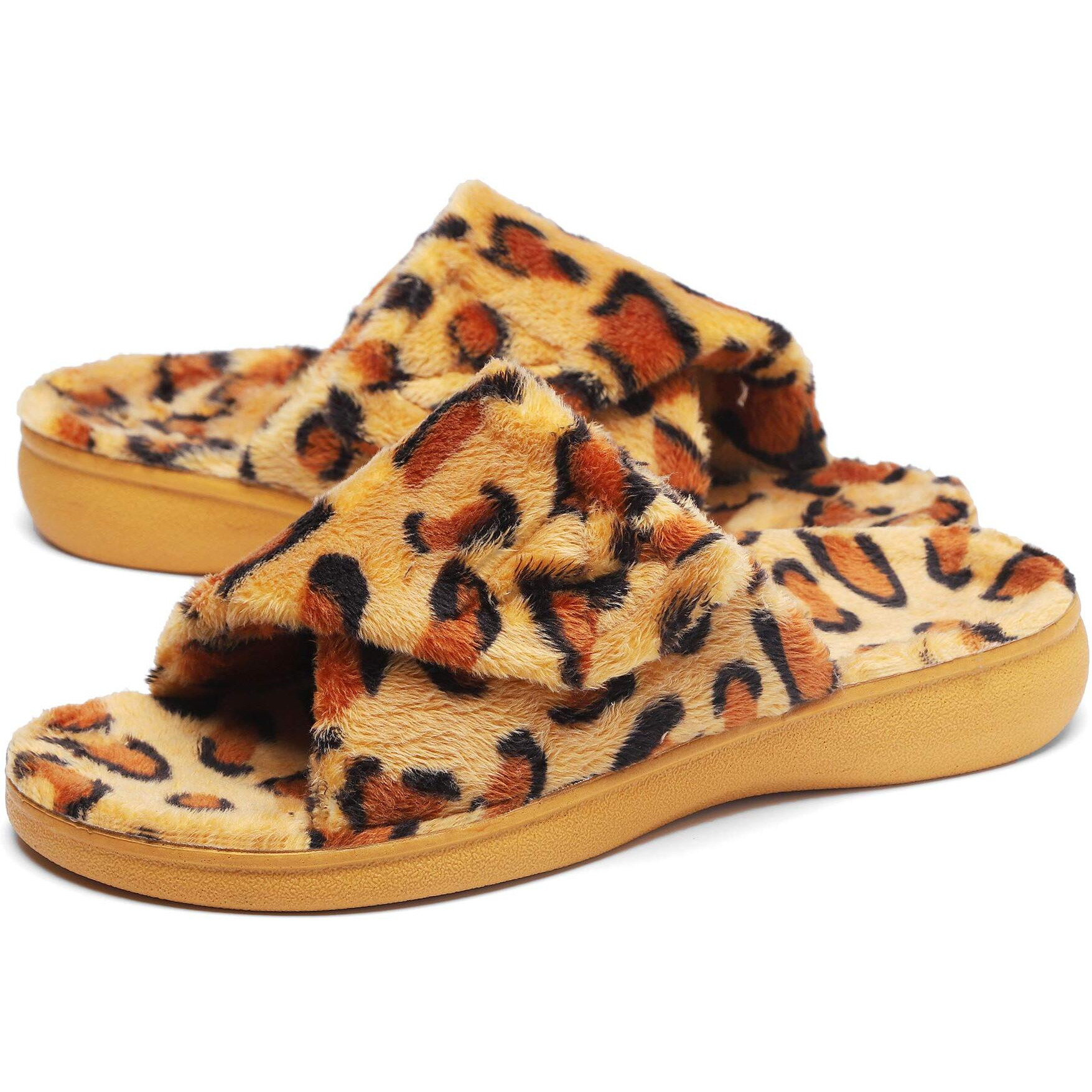 Sollbeam Fuzzy House Slippers With Arch Support Orthotic Heel Cup Sandals For Women