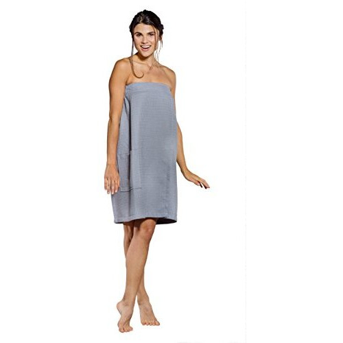 Turquaz Lightweight Knee Length Waffle Robes For Women Spa Bath Waffle Body Wrap Towel With Adjustable Touch Fastener