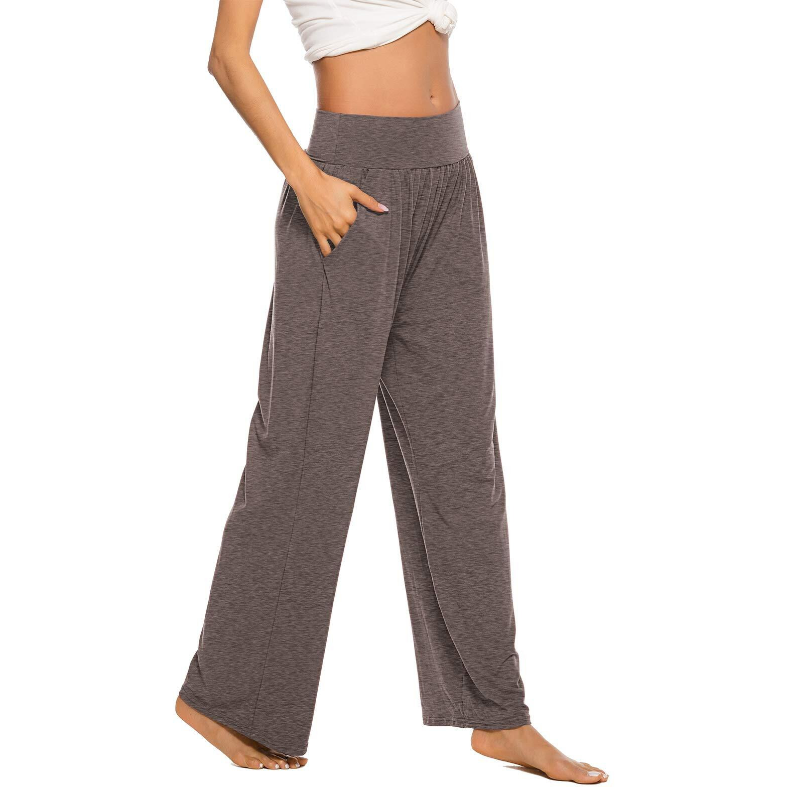 Zjct Womens Sweatpants Yoga Pants With Pockets Wide Leg Comfy Lounge Workout Pajama Joggers Pants Colour Chocolate L