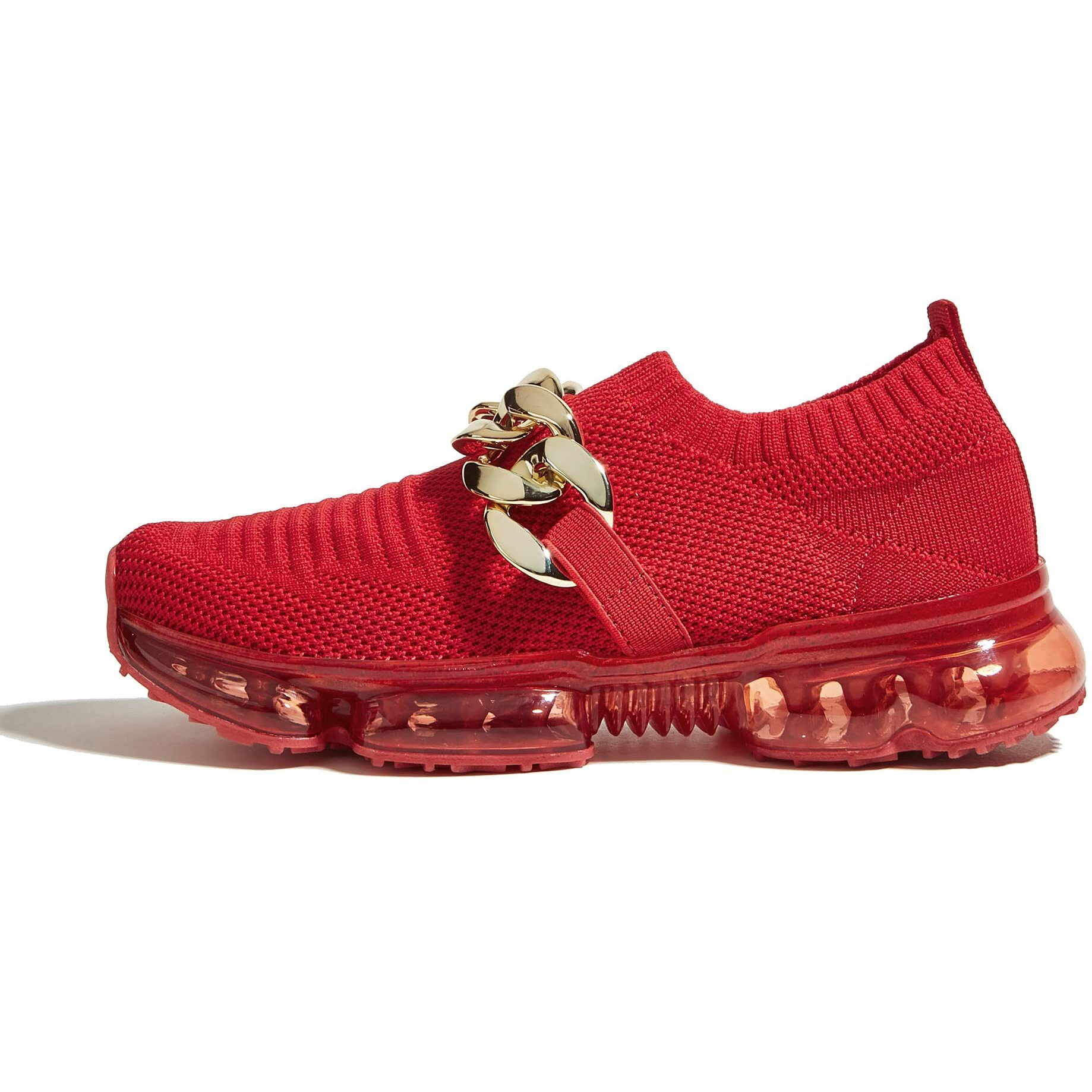 Lucky Step Women Air Cushion Fashion Sneakers Breathable Casual Comfortable Lightweight Walking Shoes (Red Chain,7B(M) Us)