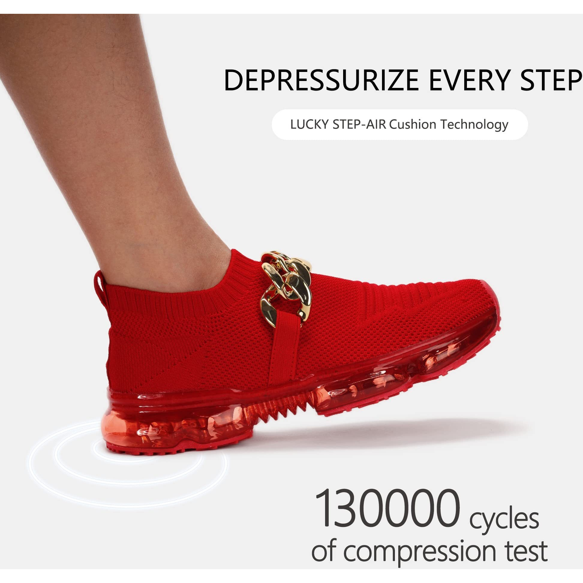 Lucky Step Women Air Cushion Fashion Sneakers Breathable Casual Comfortable Lightweight Walking Shoes (Red Chain,7B(M) Us)