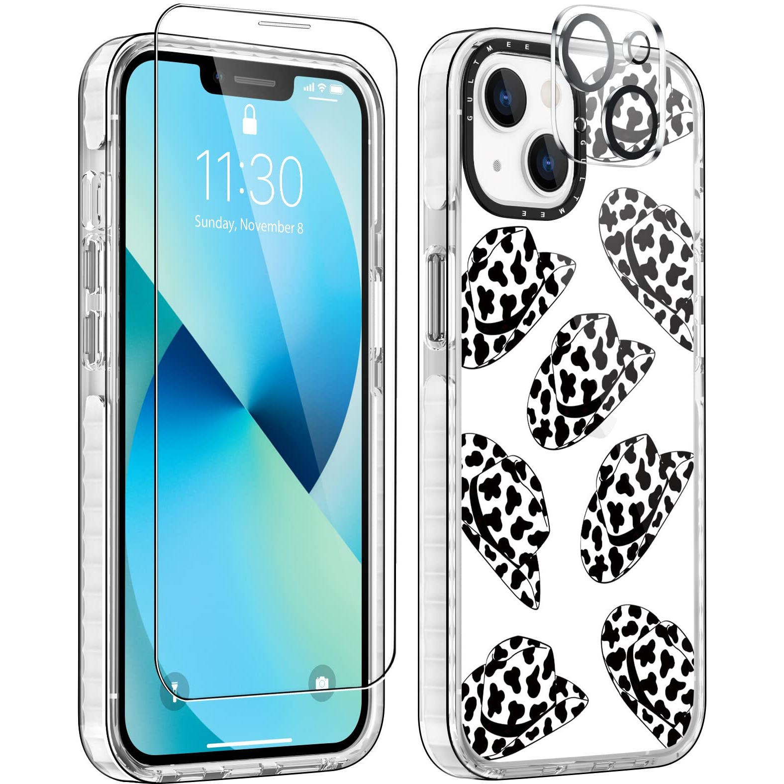 Gultmee [3 In 1 For Iphone 13 Case 6.1 Inch,With Tempered Glass Screen Protector + Camera Lens Protector Cowgirl Hat Slim Design With Shockproof Pc Bumper Protective Cover Case For Women Girls