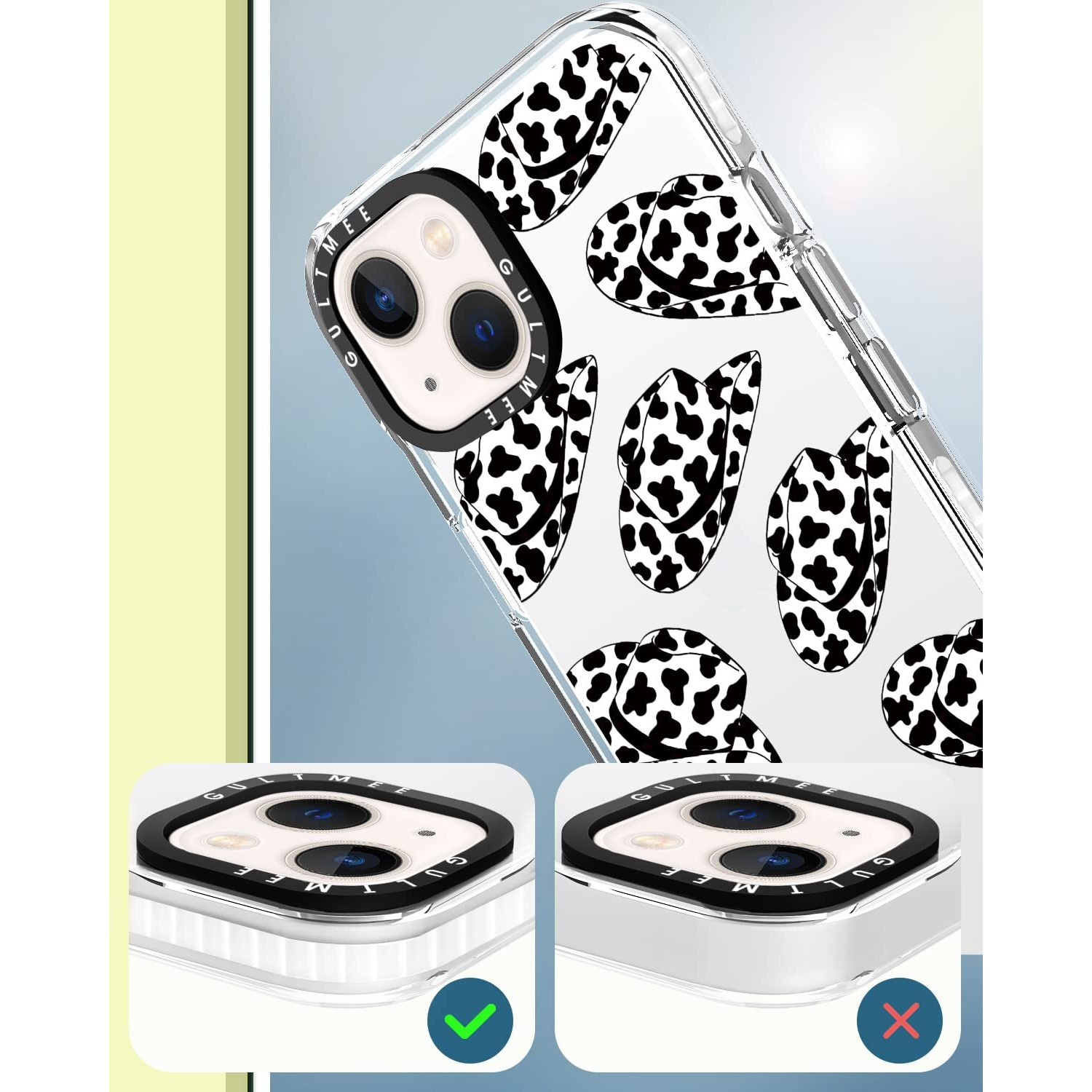 Gultmee [3 In 1 For Iphone 13 Case 6.1 Inch,With Tempered Glass Screen Protector + Camera Lens Protector Cowgirl Hat Slim Design With Shockproof Pc Bumper Protective Cover Case For Women Girls