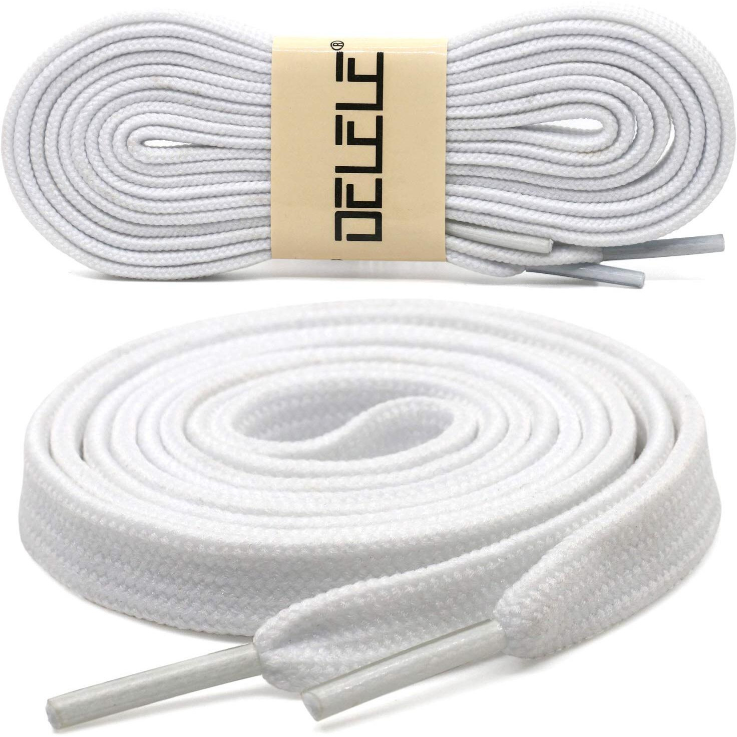 Delele Solid Flat Shoe Laces Hollow Thick White Shoelaces For Sneakers 2 Pair 67 Inch