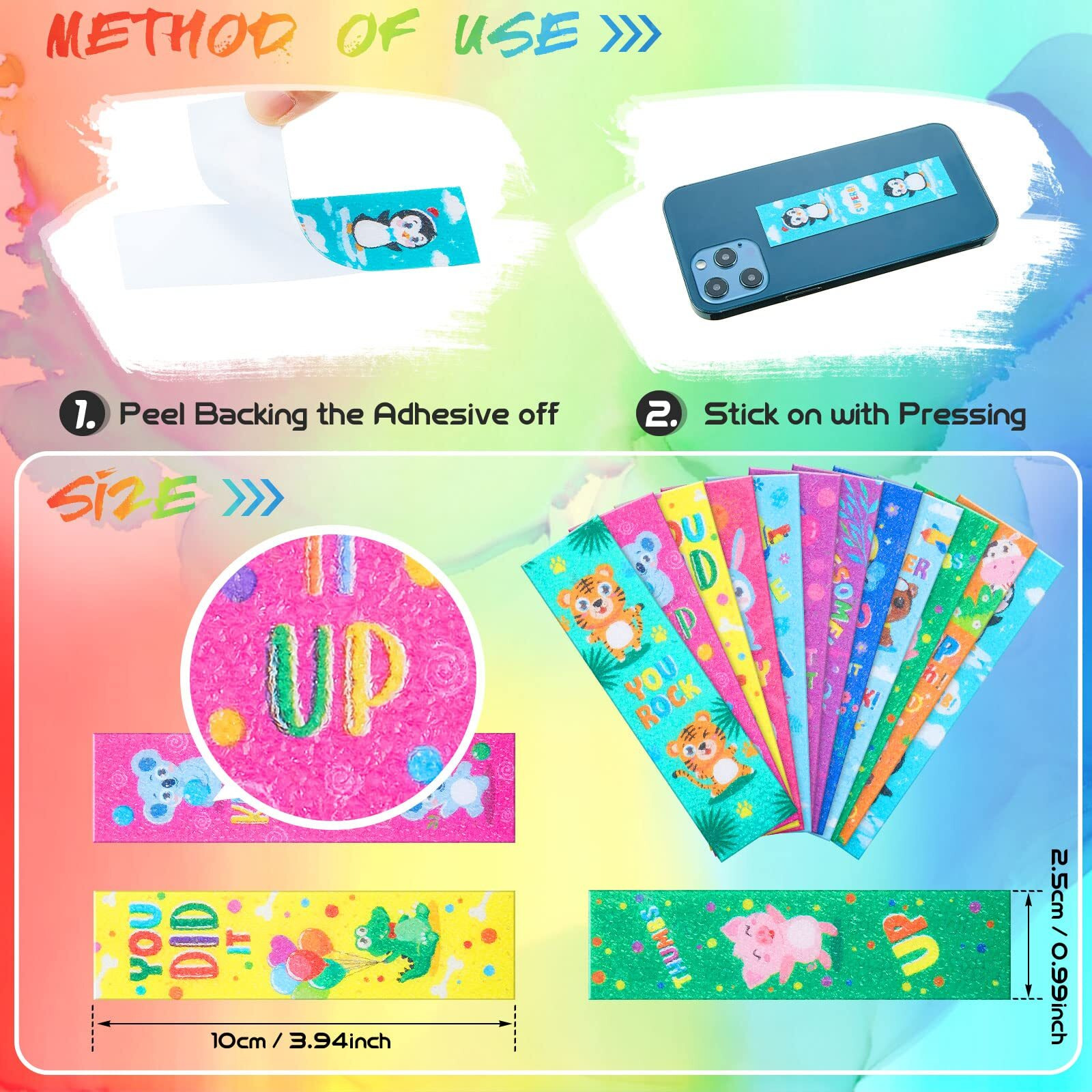 36 Pieces Anxiety Sensory Stickers Cute Fidget Textured Strips Toys Anti Stress Tactile Rough Sensory Calm Textured Strips Adhesives Anxiety Relief For Adults Teens Desk Classroom (Animal Style)