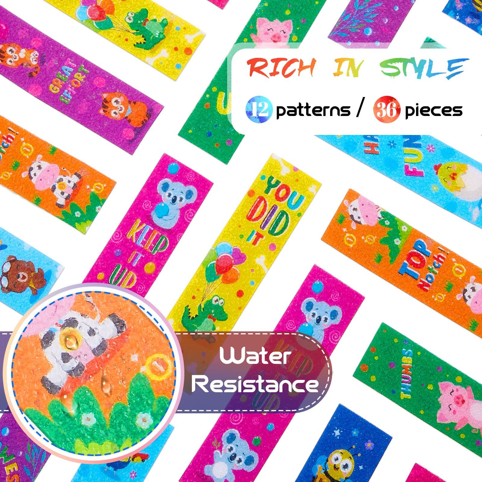 36 Pieces Anxiety Sensory Stickers Cute Fidget Textured Strips Toys Anti Stress Tactile Rough Sensory Calm Textured Strips Adhesives Anxiety Relief For Adults Teens Desk Classroom (Animal Style)