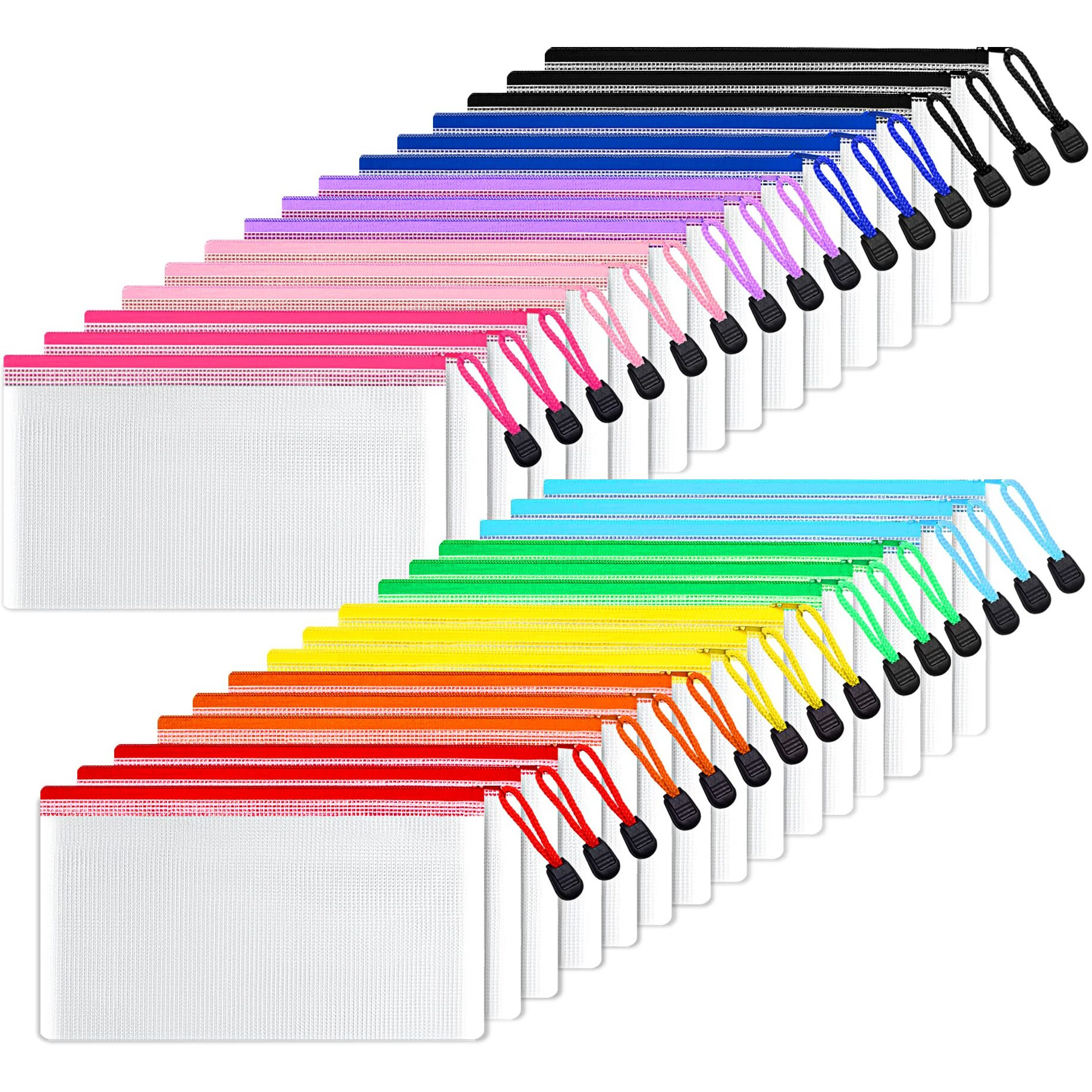Sunee Mesh Zipper Pouch 4X9 In (10 Colors, 30 Packs), Mesh Bags With Zipper For School Office Supplies, Puzzles & Games, Travel Accessories, Waterproof Zipper Pouches For Organizing
