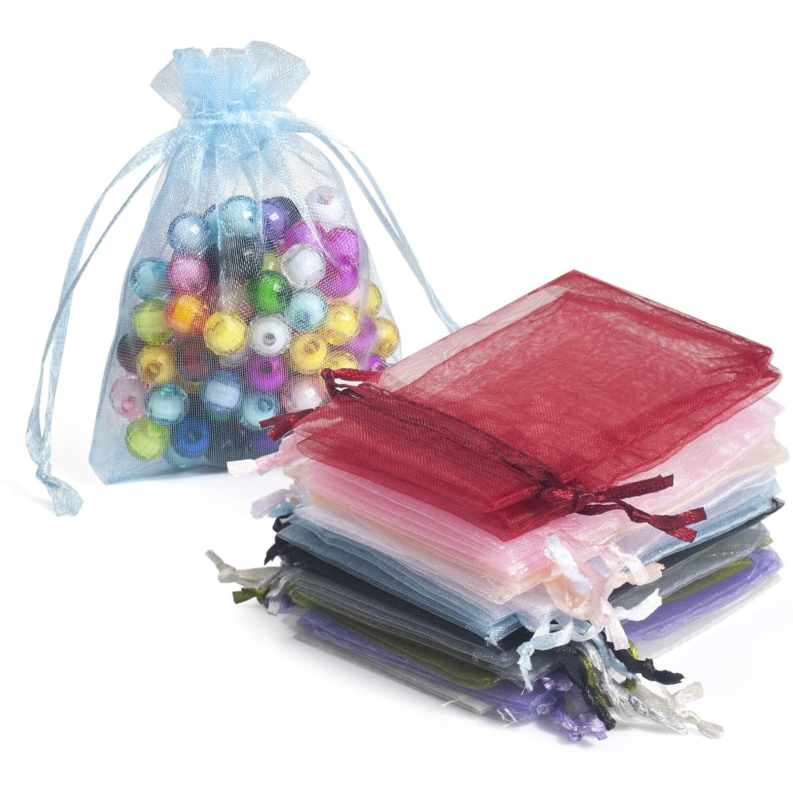 Motyawn 100Pcs Organza Bags 2X3 Inches Drawstring Mesh Gift Bags Mesh Bags For Jewelry Pouches Favor Bag For Valentines Wedding Party Christmas (Mixed Color)