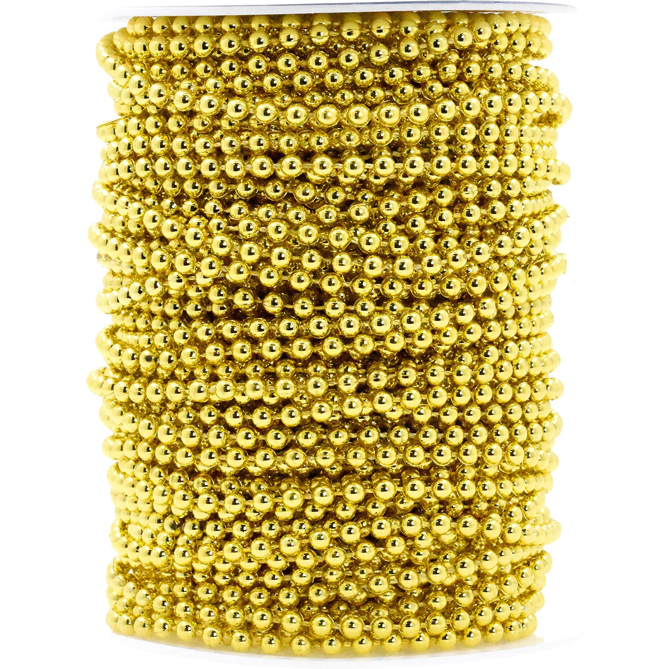 Mandala Crafts Faux Gold Pearl Beads Garland - 4Mm 44 Yds Gold Pearl Strands Spool Pearl String Bead Roll Pearl Garland For Wedding Party Christmas Tree Decoration