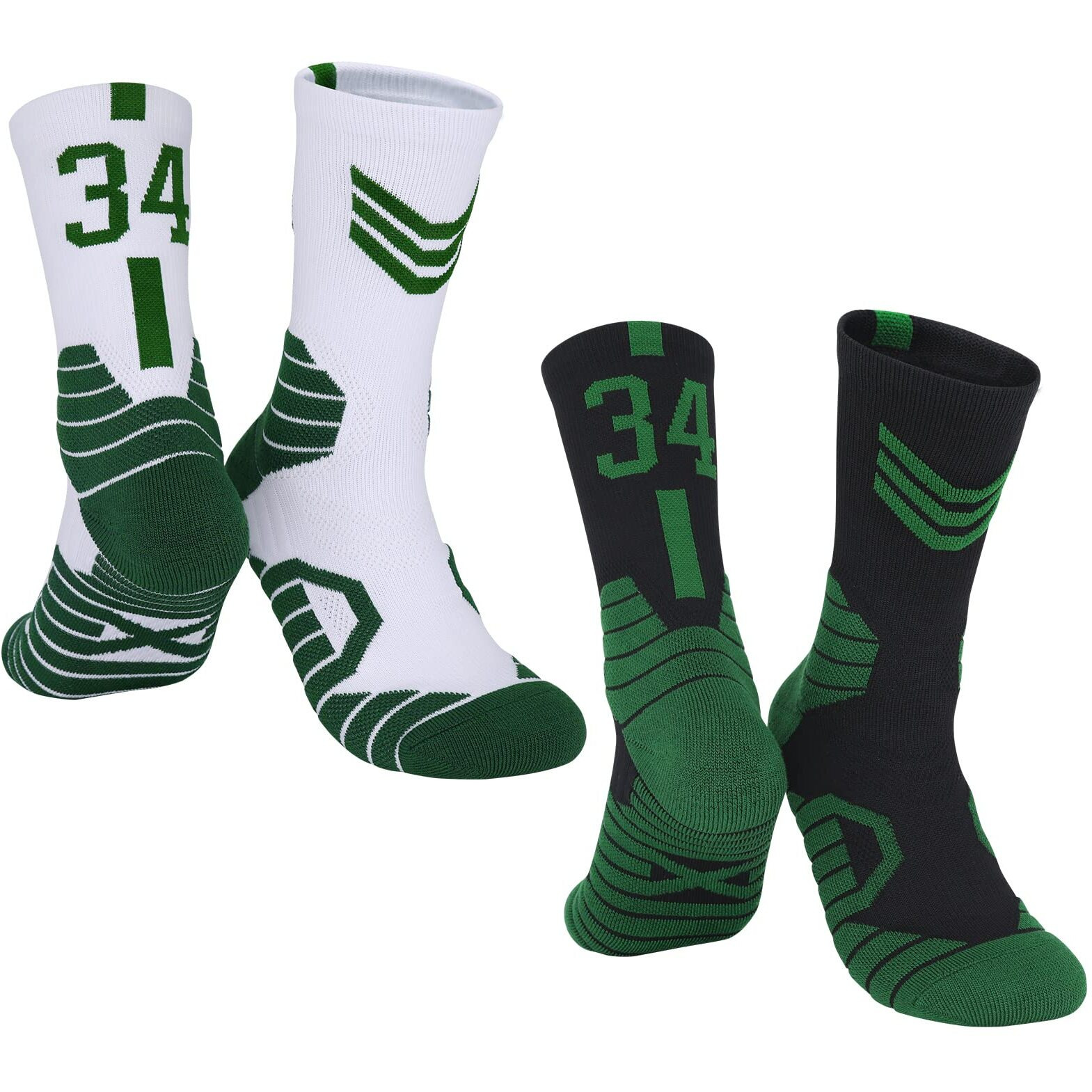 2 Pairs The Alphabet Basketball-Socks-For-Men, 34 Lucky Number Sports-Socks Giannis Socks With 3D Ankle Protection For Youth Boys, Basketball Accessories Great Gift For Antetokounmpo Fans (55-115)
