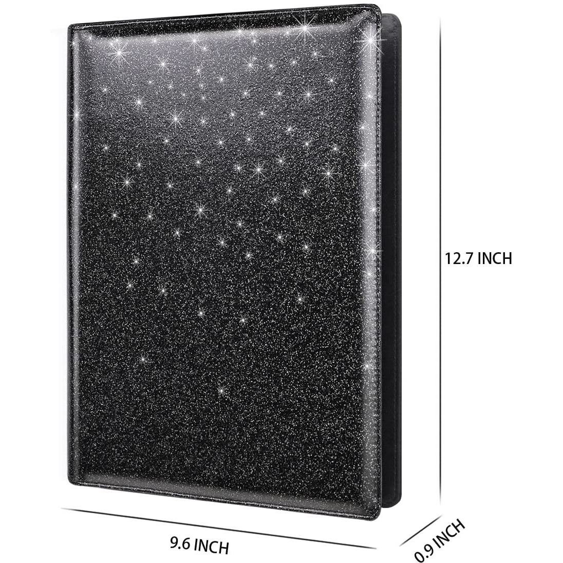 Waveyu Glitter Portfolio Case, Bling Padfolio Cover For Women, Conference/Resume/Legal Document Organizer With Letter/A4 Size Clipboard Hardboard, Business Card Holders, Black