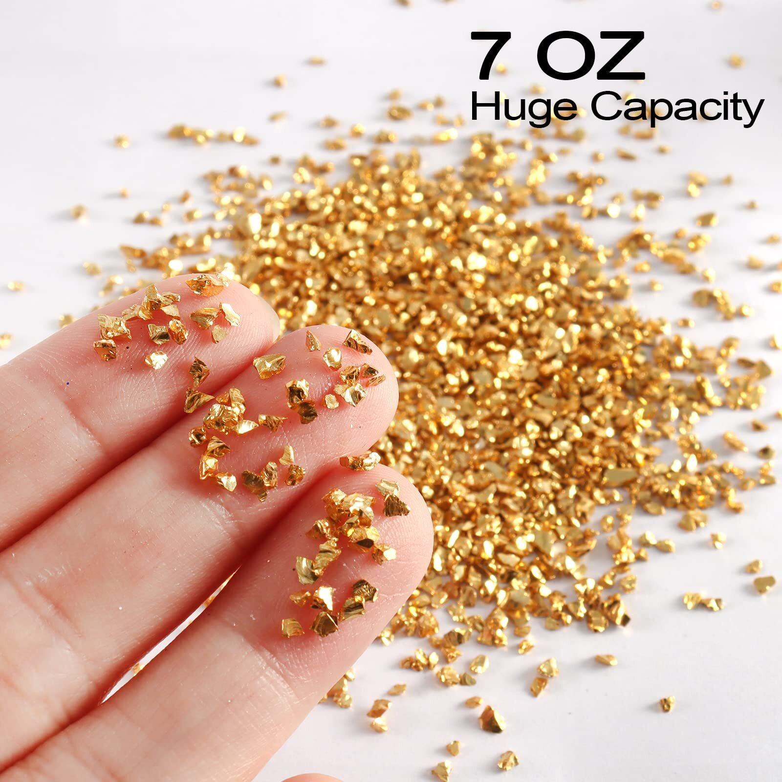 Renfio Broken Crushed Glass Glitter Shards Crush 2-4Mm Irregular Small Chunky Chips 7 Oz (200G) High Luster Craft Sequins Gravel For Diy Phone Case Geode Resin Art Coasters Ornament - Gold