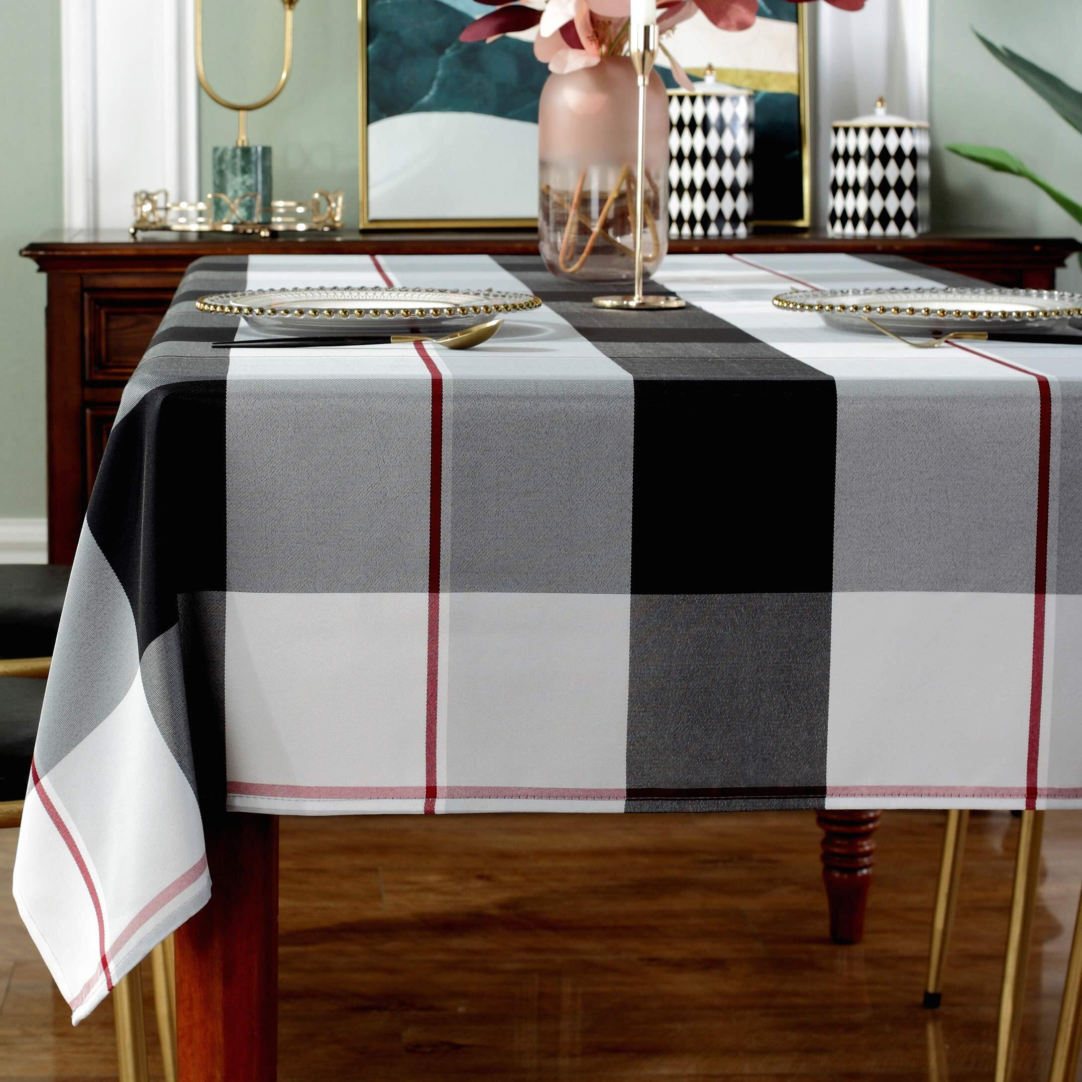 Rectangle Tablecloth Plaid Style Polyester Table Cloth Spillproof Dust-Proof Wrinkle Resistant Heavy Weight Table Cover For Kitchen Dinning Tabletop (Rectangle/Oblong, 52&quot X 70&quot (4-6 Seats),Grey)