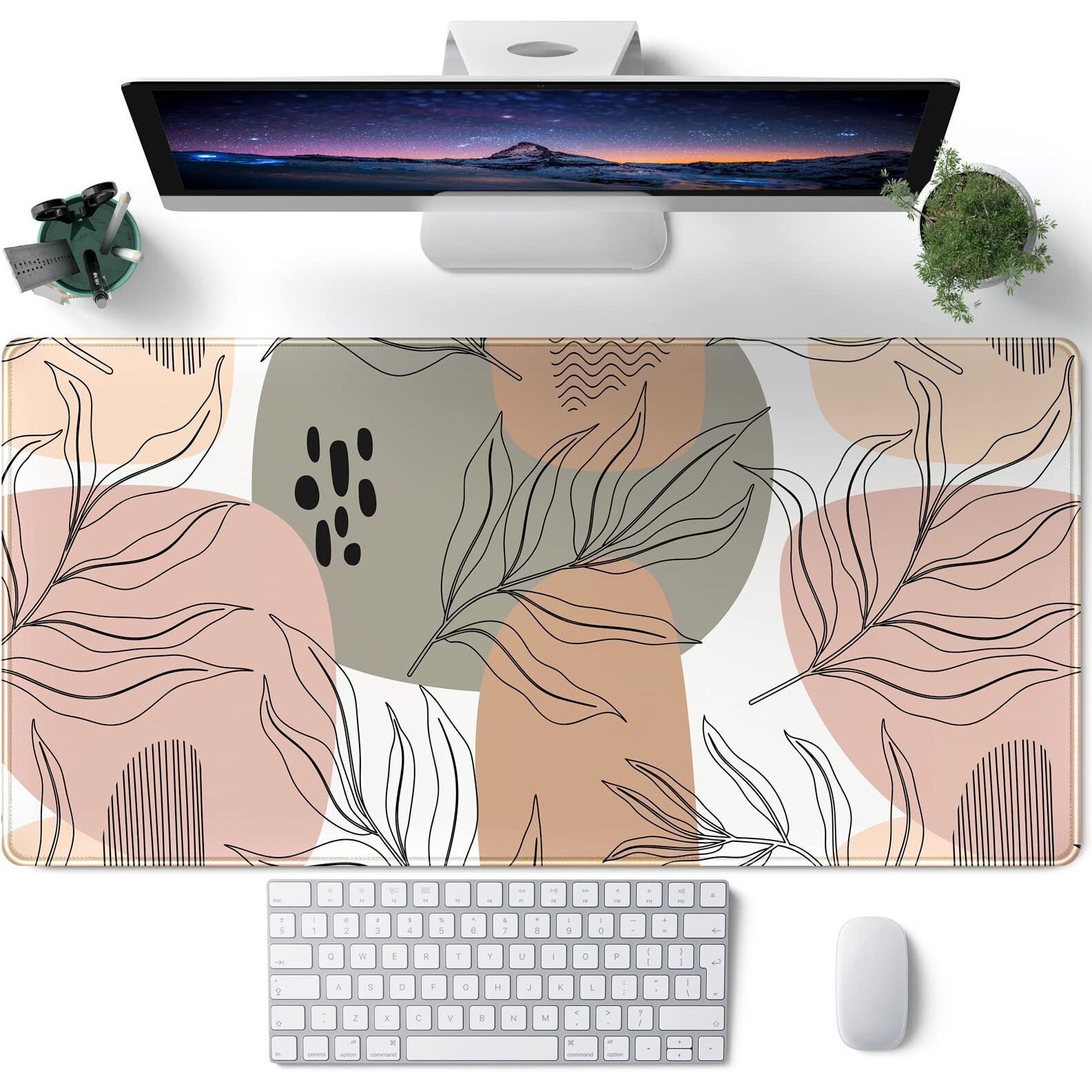 Desk Mat Abstract Boho Large Mouse Pad, Brown Grey Pink Aesthetic Xl Mouse Pad Extended Full Desk Gaming Mousepad Xxl Long Keyboard Mouse Mat Desk Pad 31.5''X15.7'' Desk Accessories For Women Girls