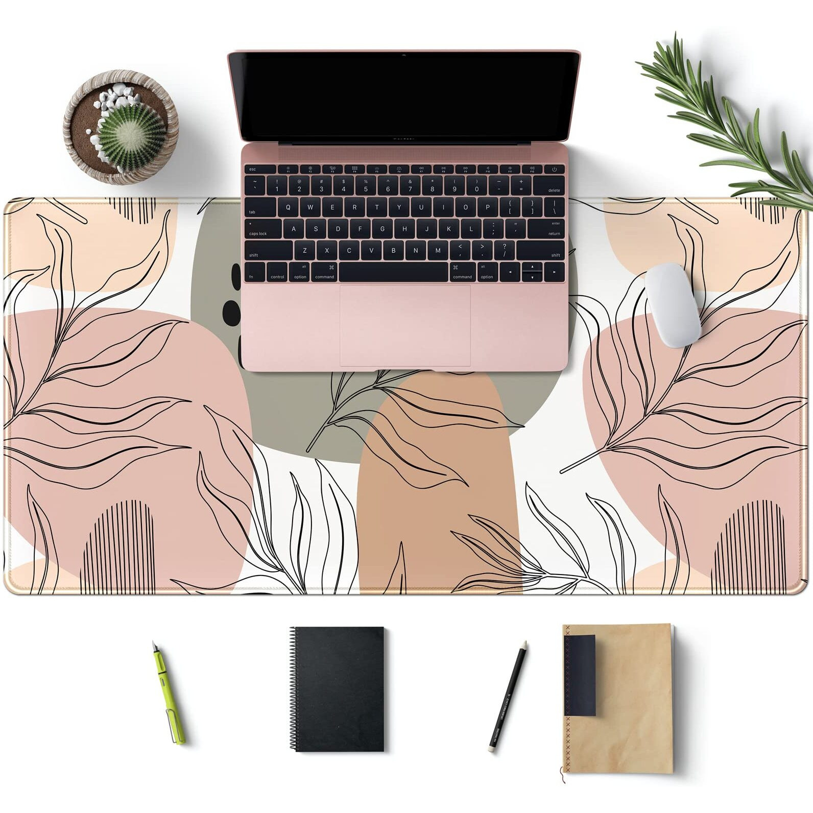 Desk Mat Abstract Boho Large Mouse Pad, Brown Grey Pink Aesthetic Xl Mouse Pad Extended Full Desk Gaming Mousepad Xxl Long Keyboard Mouse Mat Desk Pad 31.5''X15.7'' Desk Accessories For Women Girls
