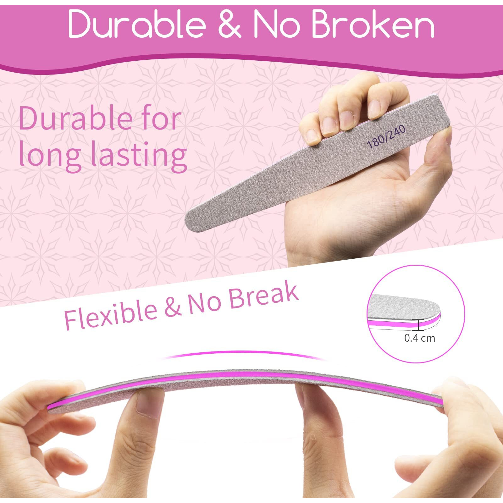 50 Pcs Nail File Set, Emery Board Nail Files For Natural Nails 180/240 Grit Nail File For Natural Nail Shaping Nail Filers Manicure Tools