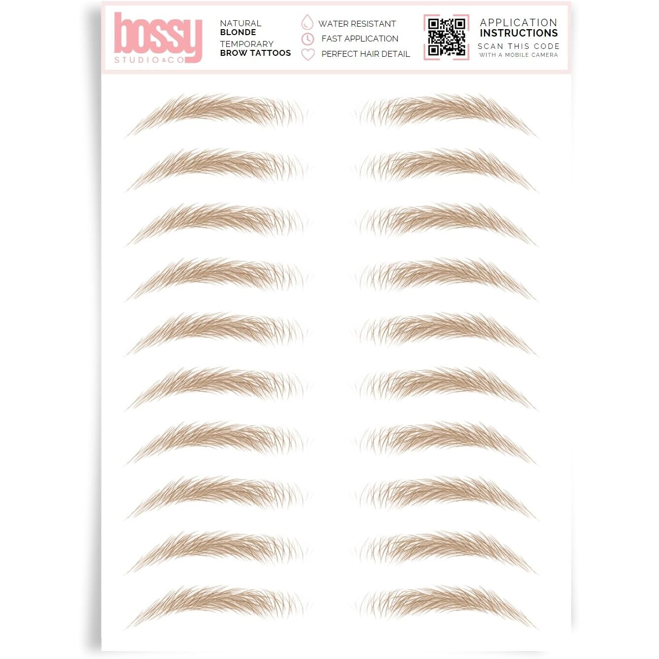 Brows By Bossy Studio & Co Temporary Eyebrow Tattoos Waterproof Eyebrow Stickers, False Tattoos Hair Like Peel Off Instant Transfer Brow Natural Blonde