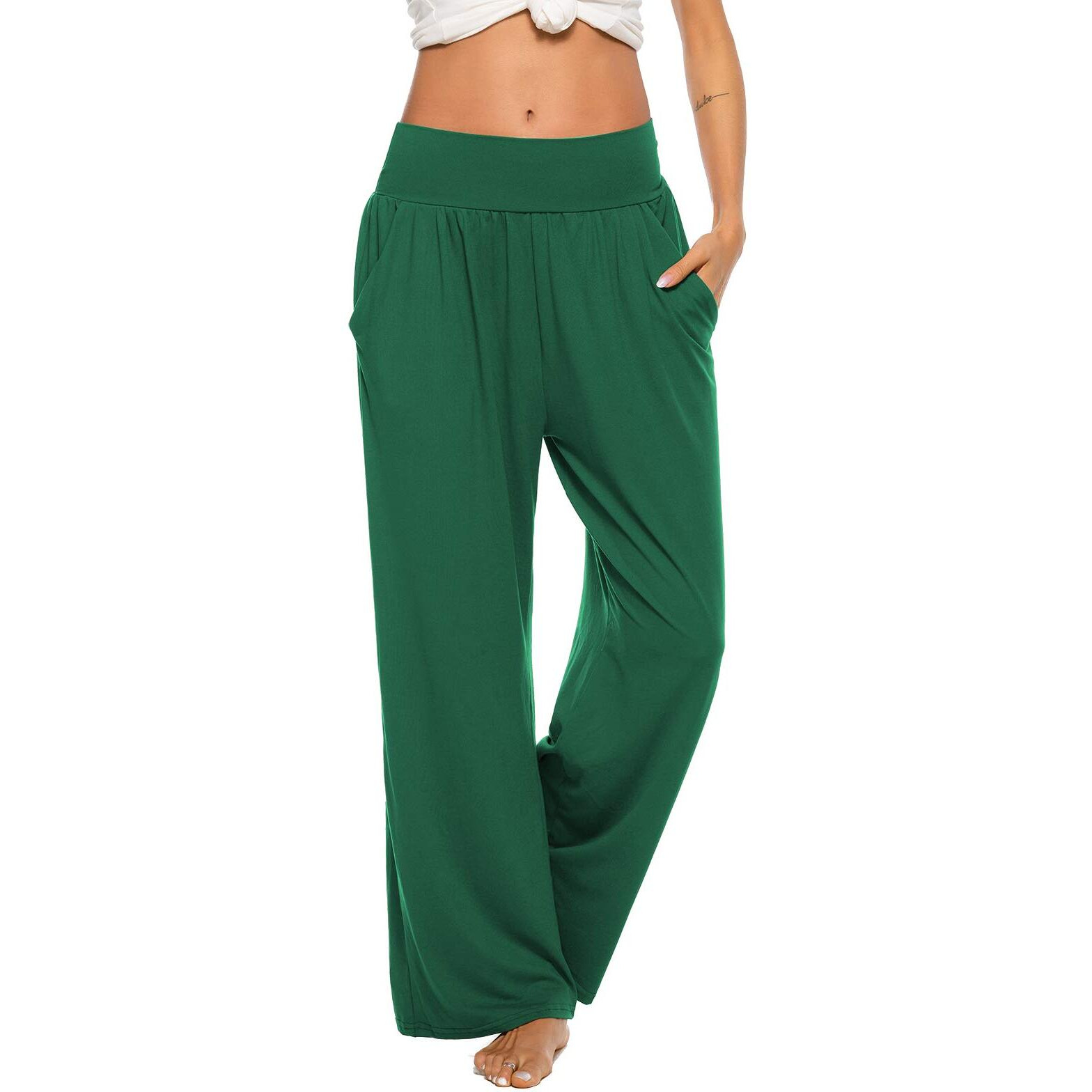 Zjct Womens Yoga Sweatpants Wide Leg Joggers Pants Loose Comfy Lounge Pajama Pants With Pockets Dark Green M